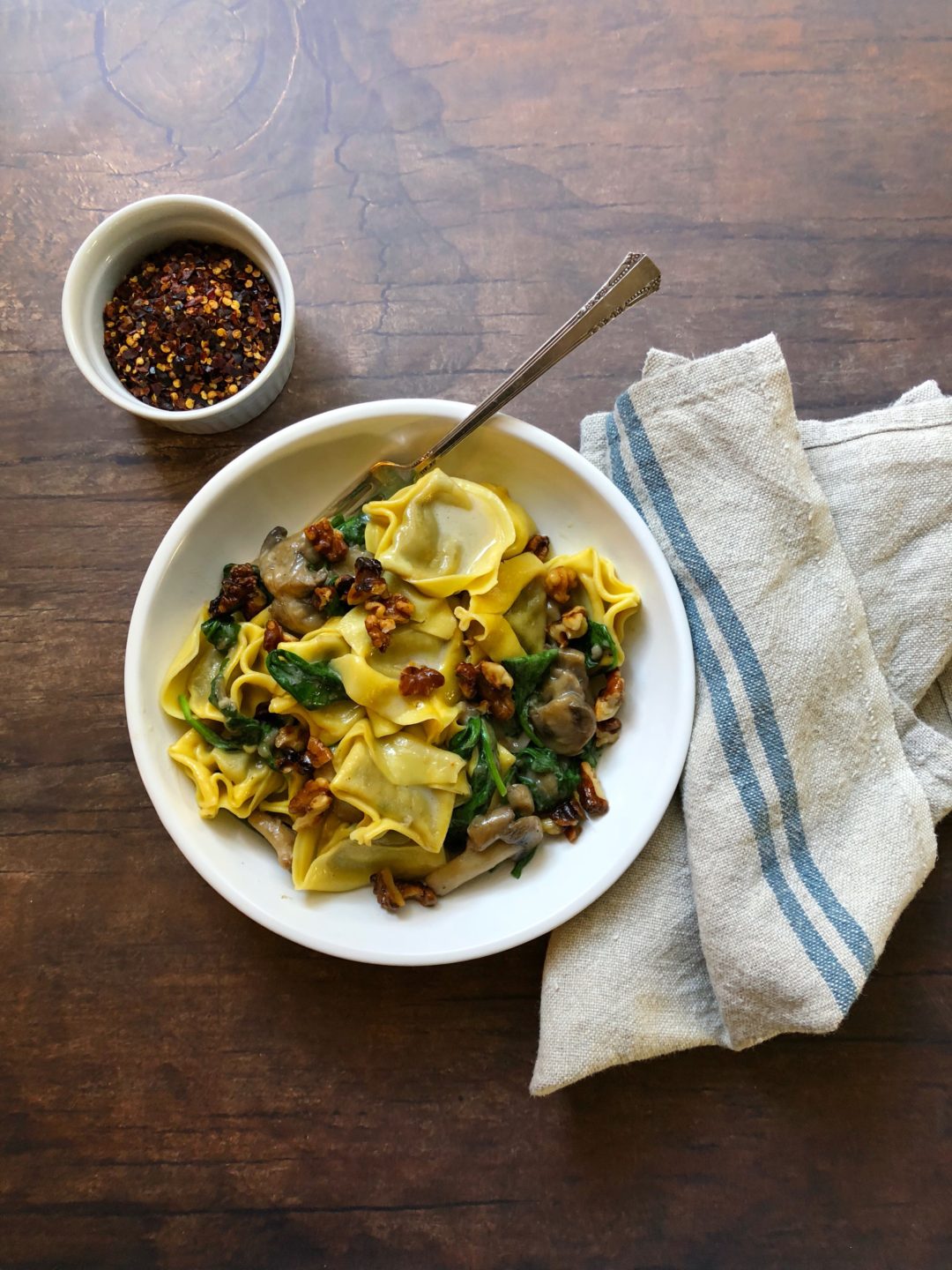 Mushroom Tortellini with Truffle Goat Cheese by Marianne Cooks