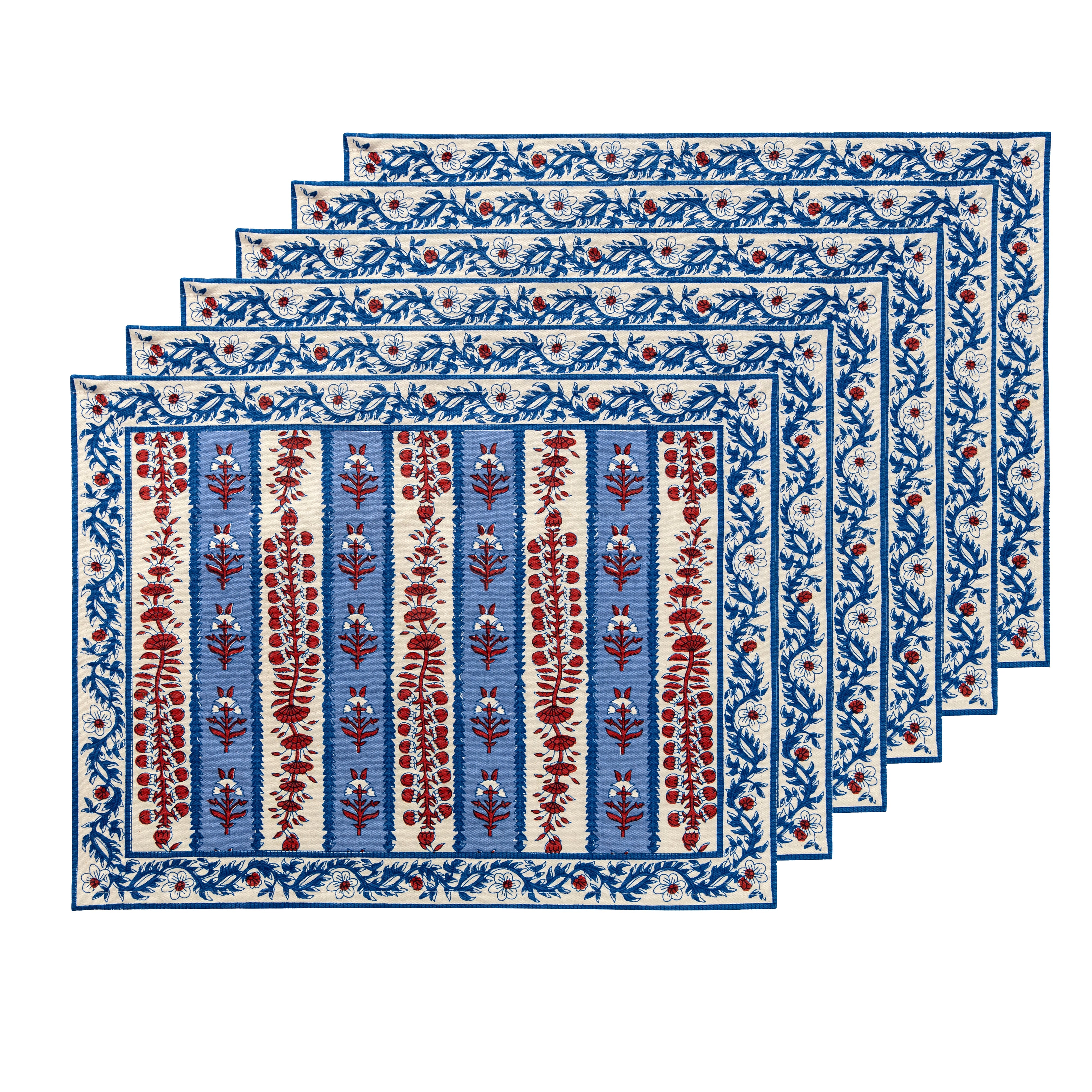 Avignon Placemats Red & Blue, Set of 6