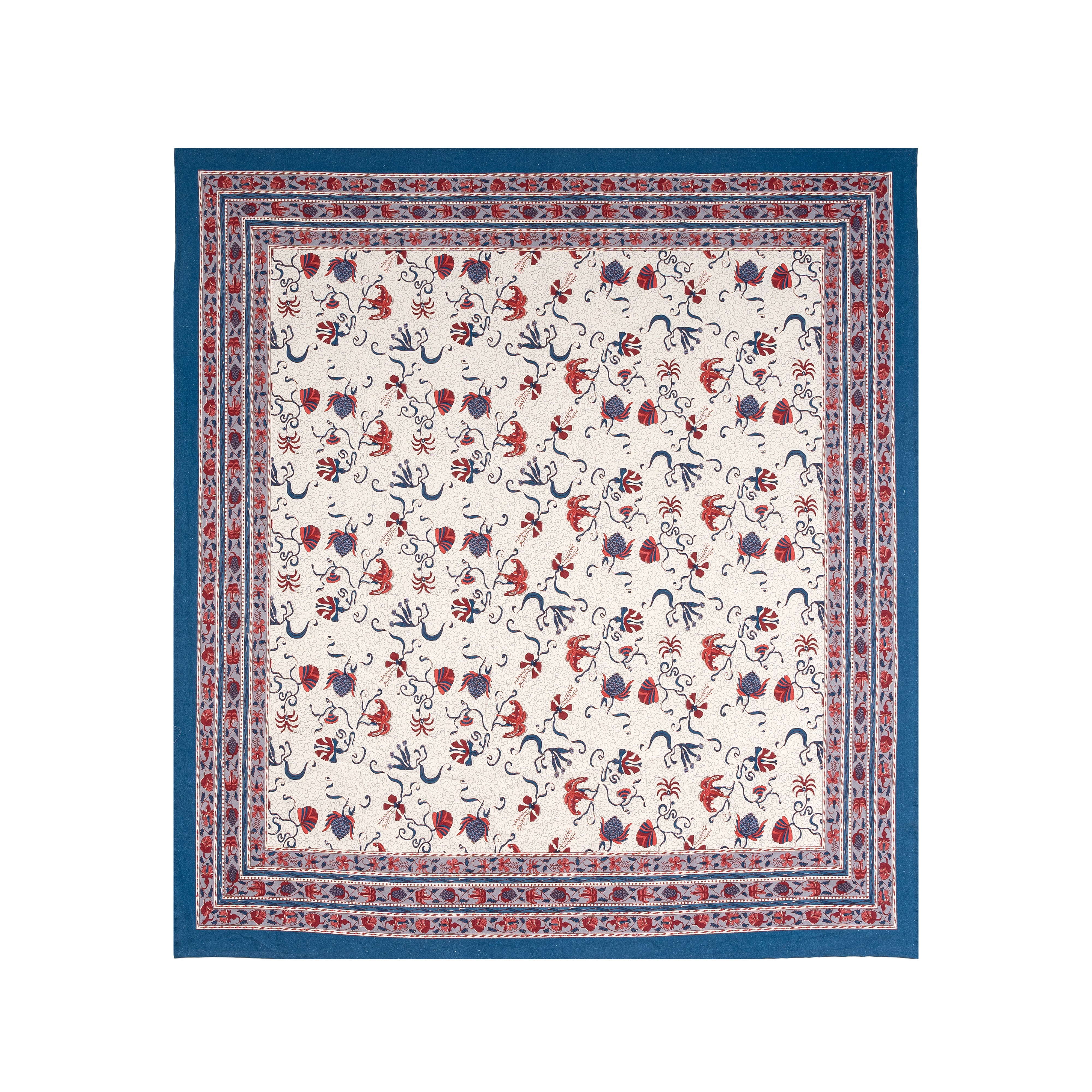 French Tablecloth Fleur des Indes Blue & Red