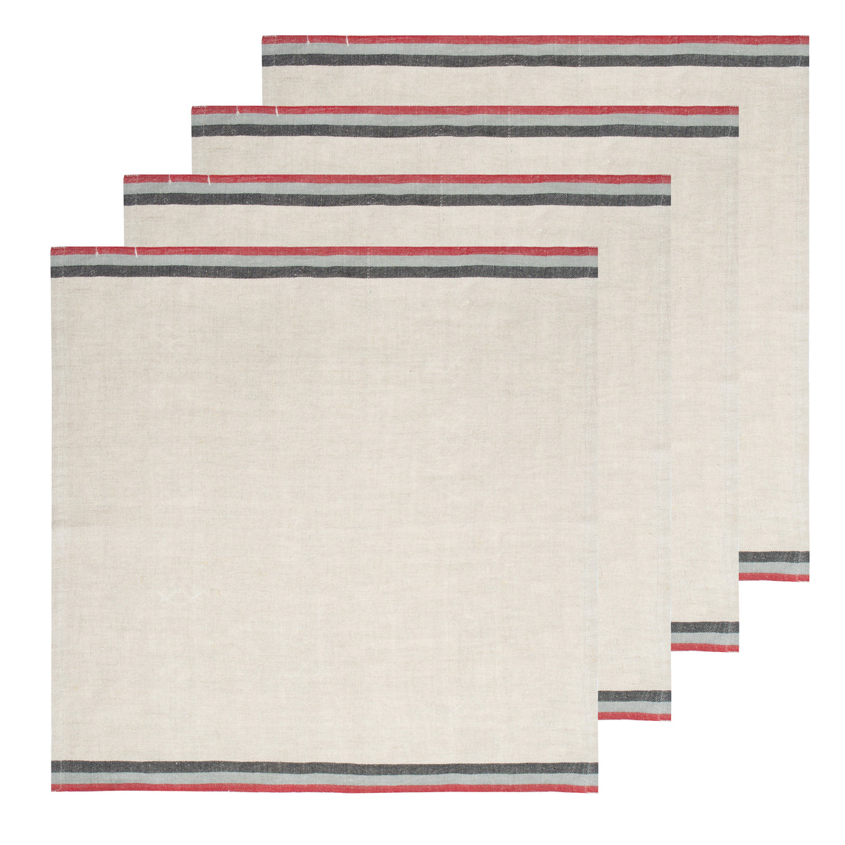 Normandy Natural Napkins - Red/Grey/Black Stripes, Set of 4