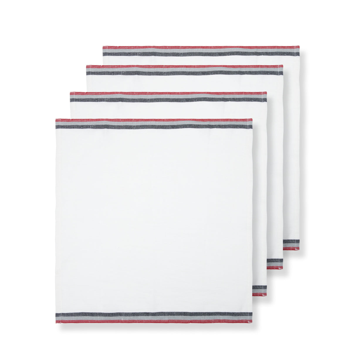 Normandy White Napkins - Red/Grey/Black Stripes Napkins, Set of 4