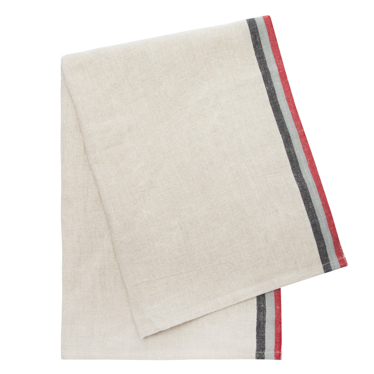 Normandy Natural Tea towels- Red/Grey/Black Stripes Teatowels - Set of 2