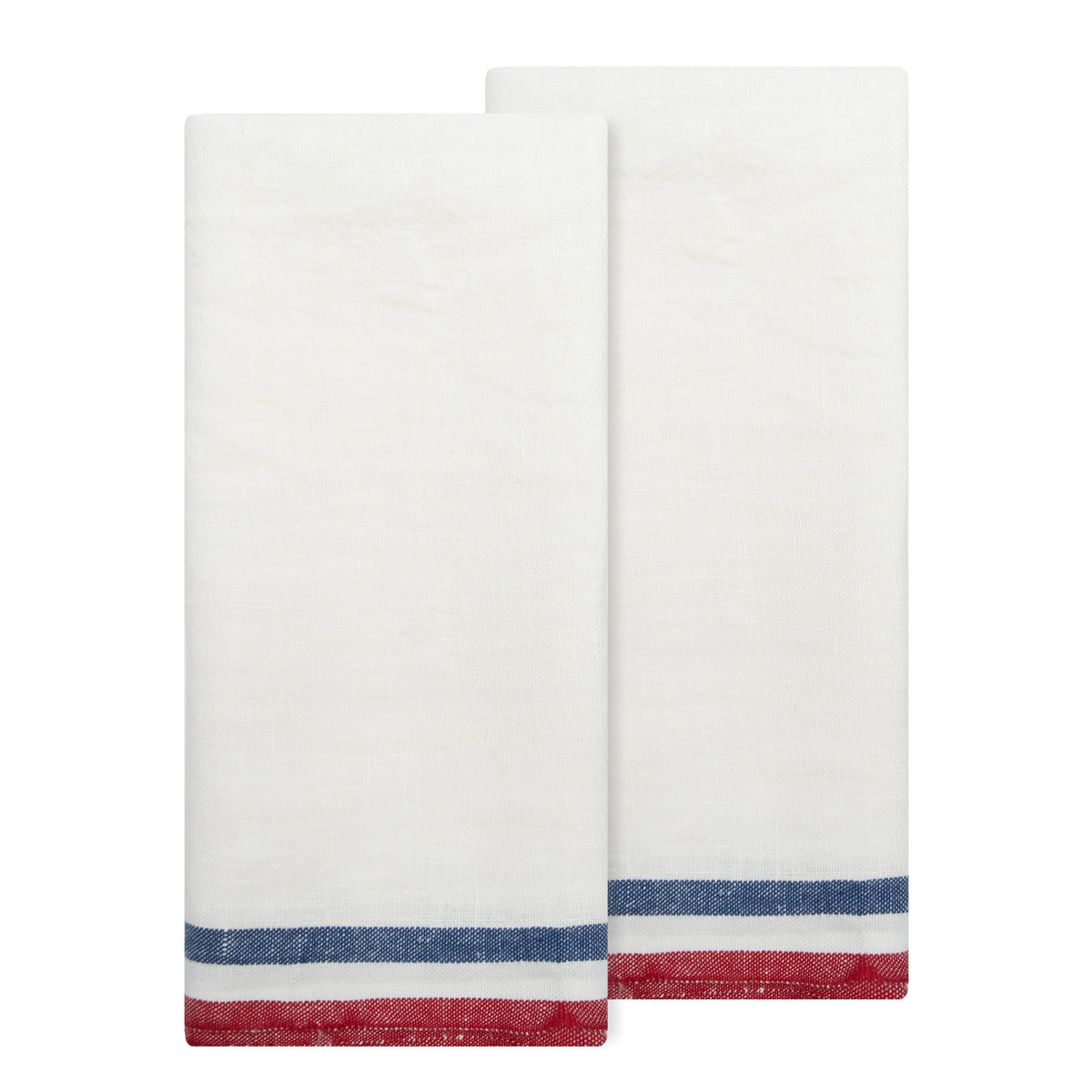 Normandy White Tea towels- Red/White/Blue Stripes, Set of 2