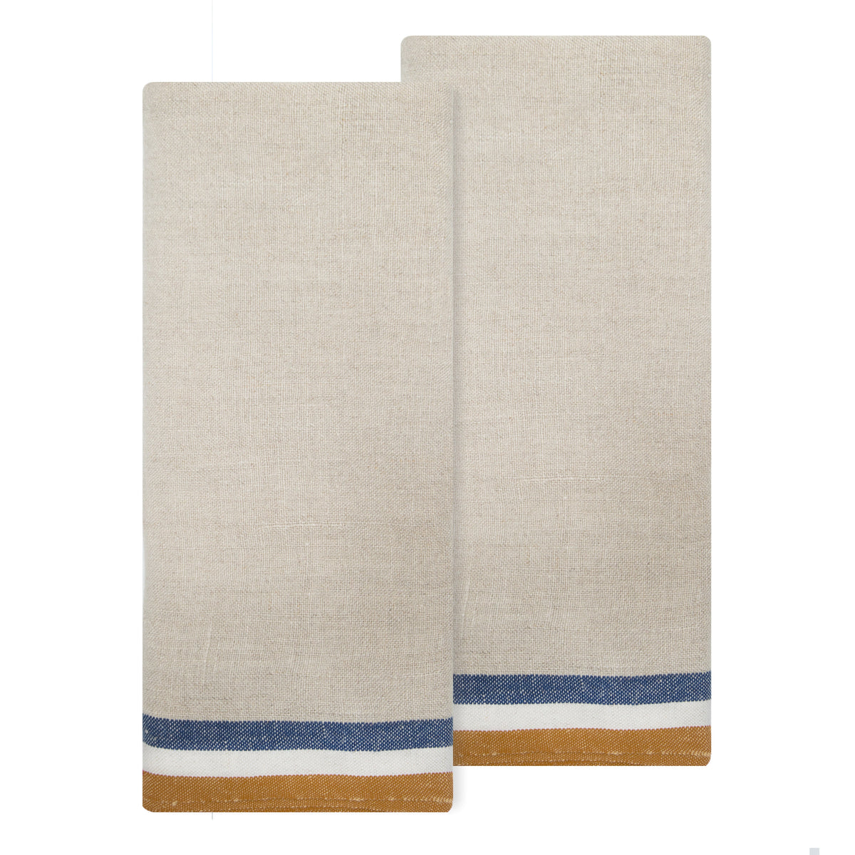 Normandy Natural Tea towels- Mustard/Natural/Blue Stripes, Set of 2