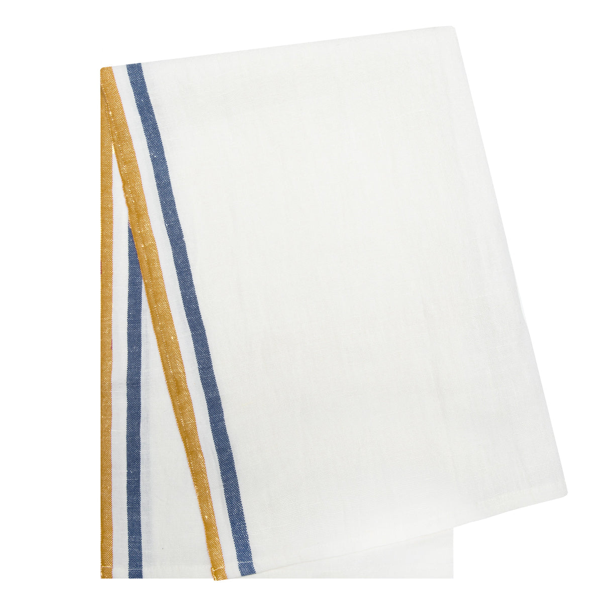 Normandy White Tea towels- Mustard/White/Blue Stripes, Set of 2