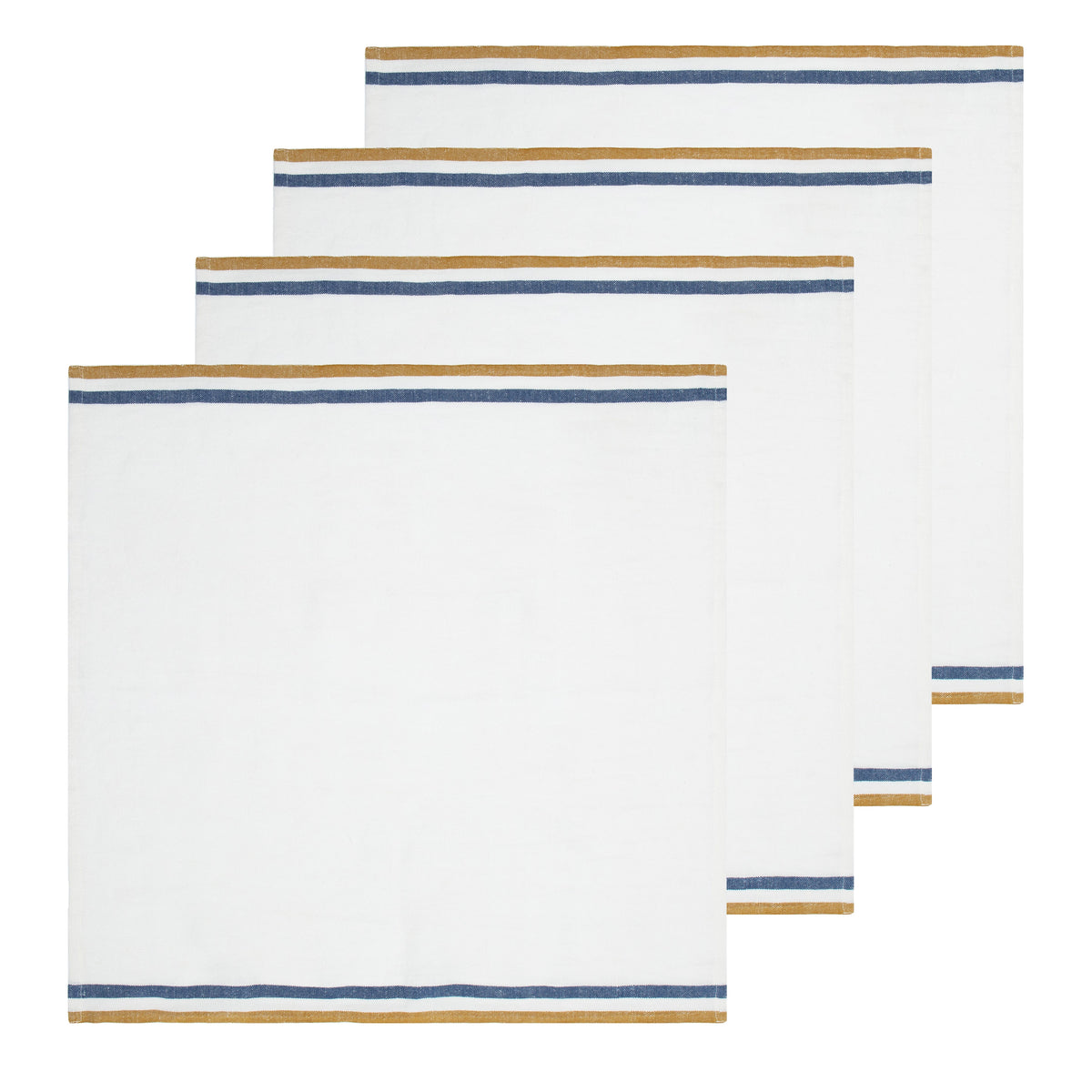Normandy White Napkins - Mustard/White/Blue Stripes, Set of 4