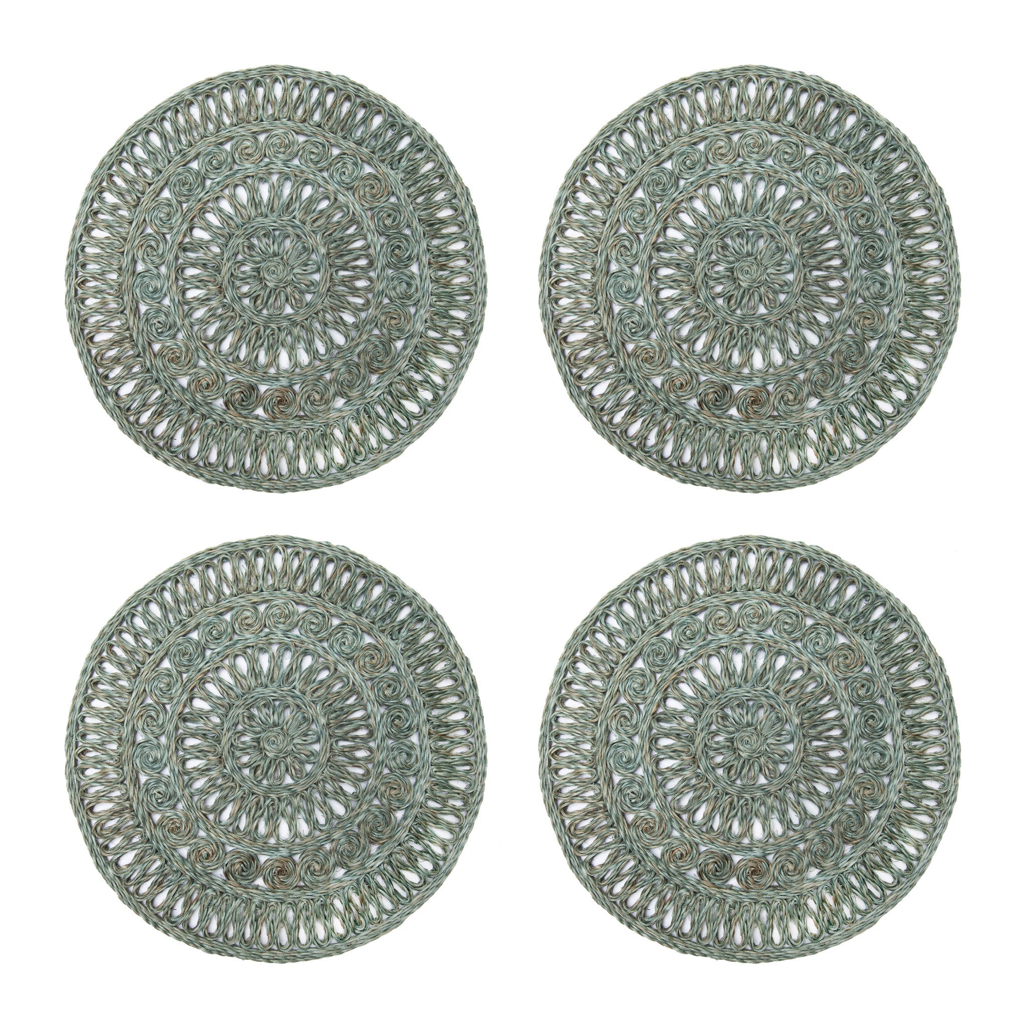 Circolo Abaca Aqua 15" Round Placemats - Set of 4