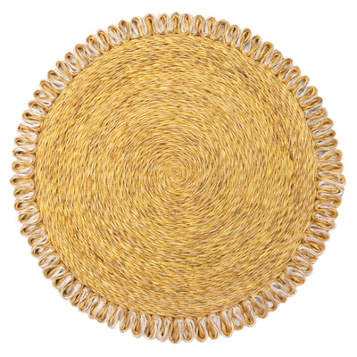 Loopy Abaca Mustard & Natural 15" Round Placemats - Set of 4
