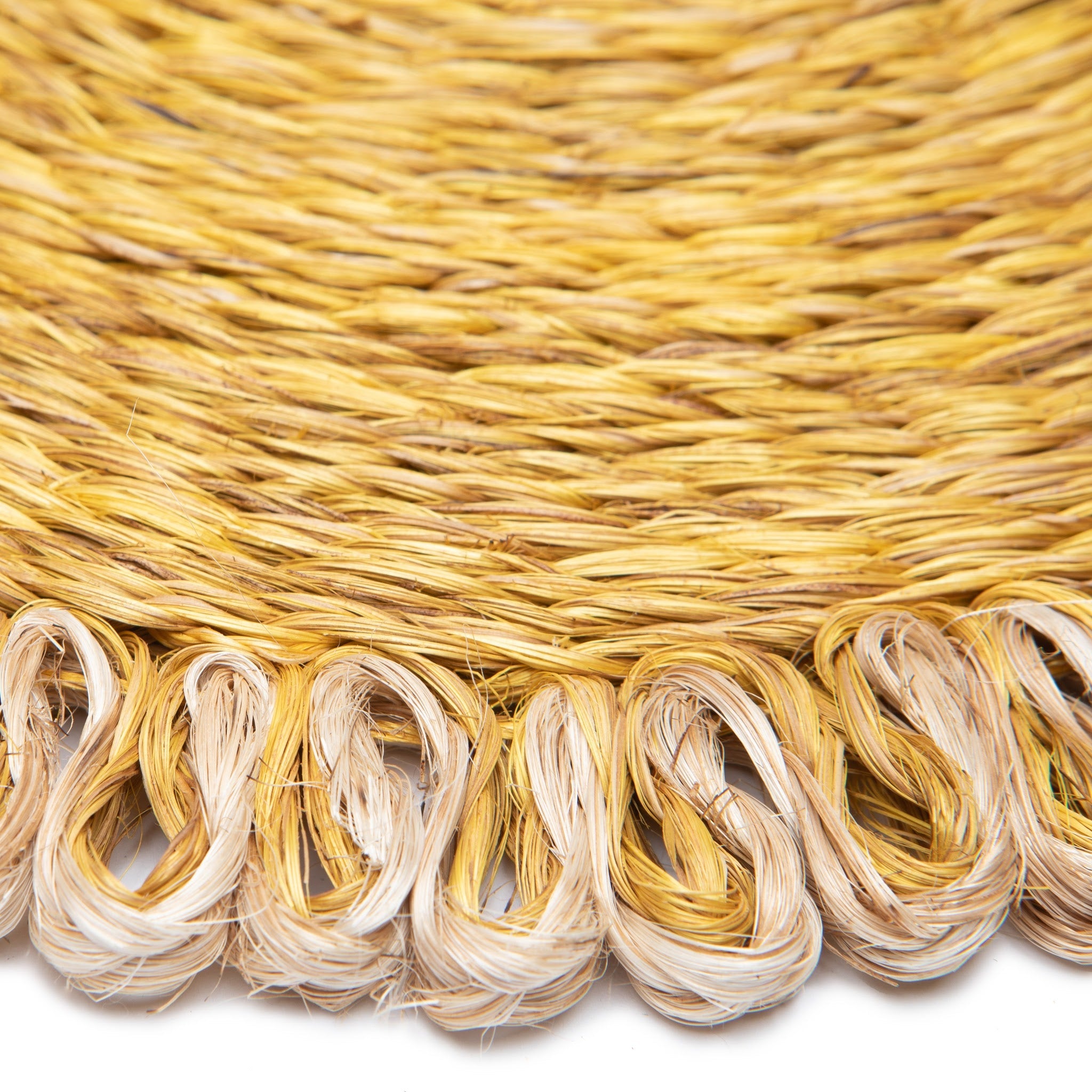 Loopy Abaca Mustard & Natural 15" Round Placemats - Set of 4