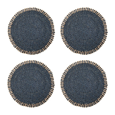 Loopy Abaca Navy & Natural 15" Round Placemats - Set of 4