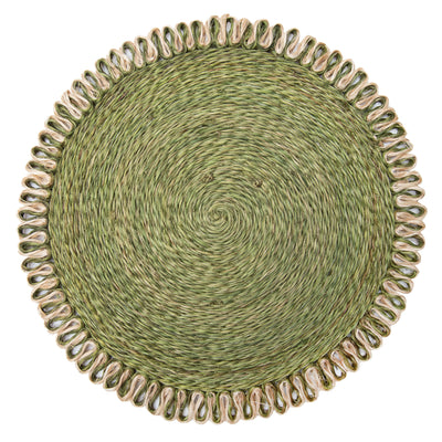 Loopy Abaca Olive Green & Natural 15" Round Placemats - Set of 4
