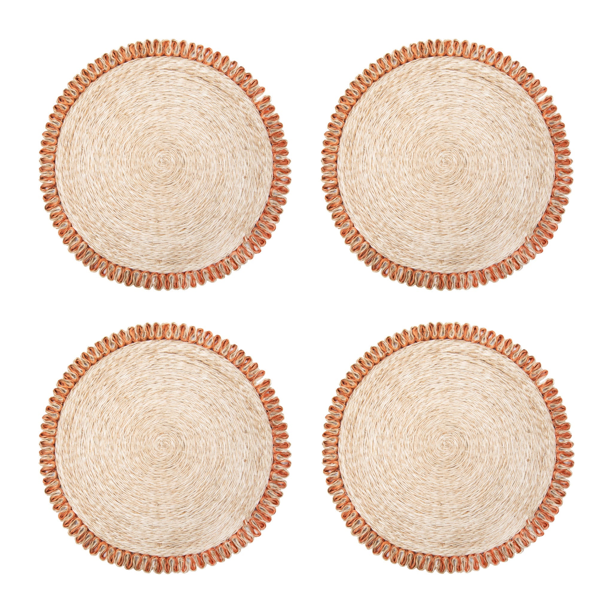 Loopy Abaca Natural & Orange 15" Round Placemats - Set of 4