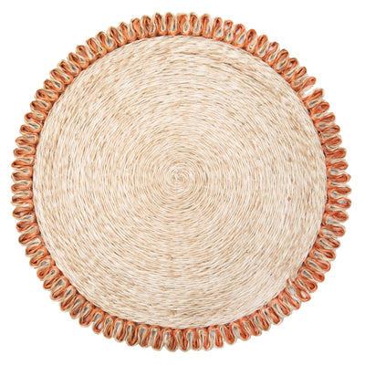 Loopy Abaca Natural & Orange 15" Round Placemats - Set of 4