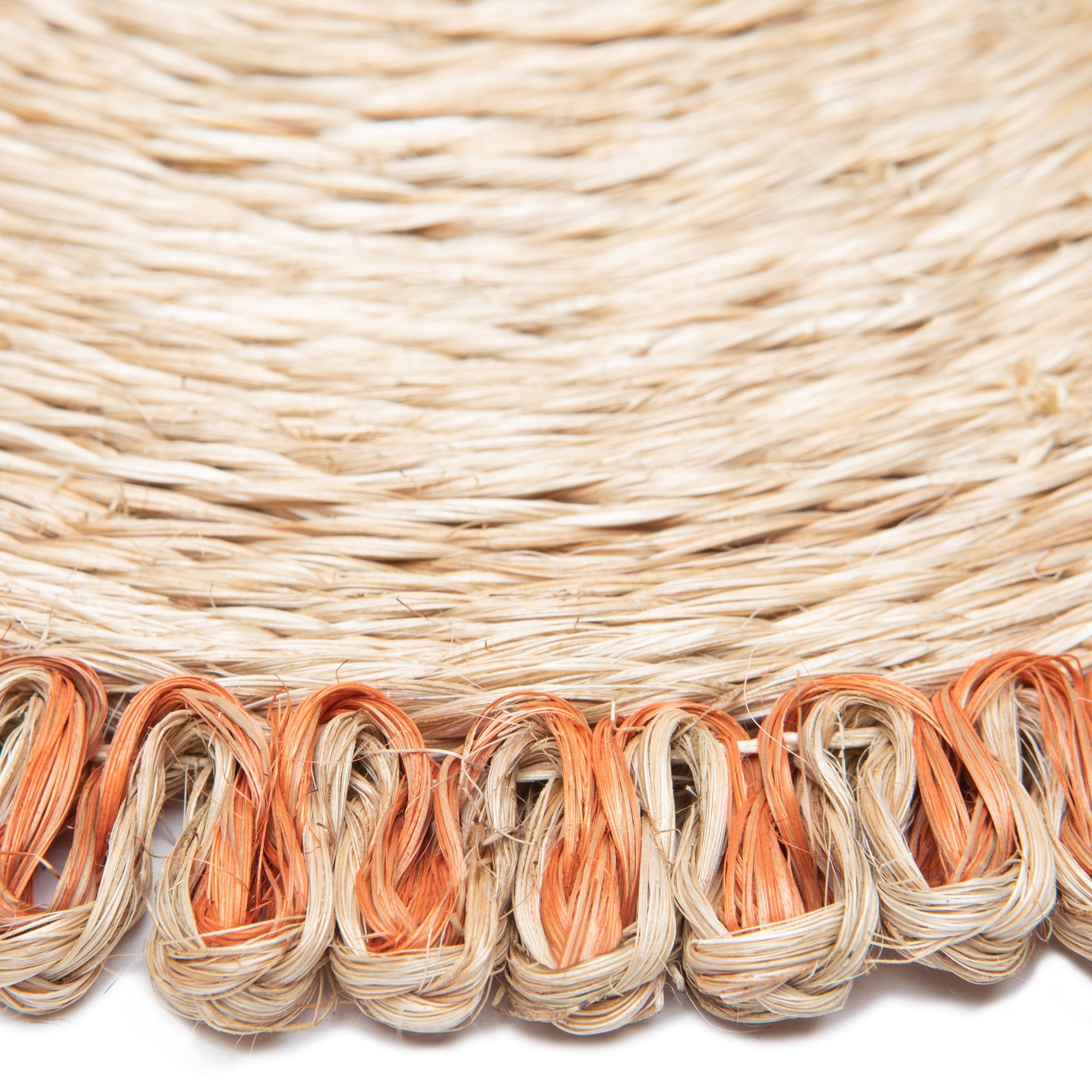 Loopy Abaca Natural & Orange 15" Round Placemats - Set of 4