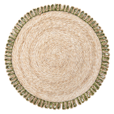 Loopy Abaca Natural & Olive Green 15" Round Placemats - Set of 4