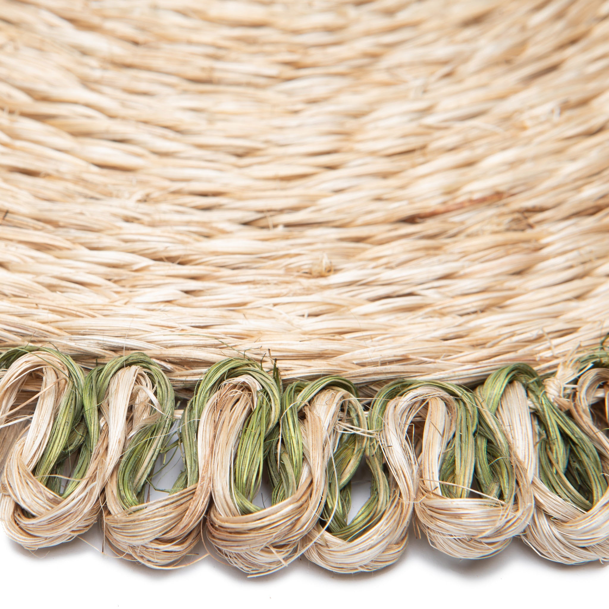 Loopy Abaca Natural & Olive Green 15" Round Placemats - Set of 4