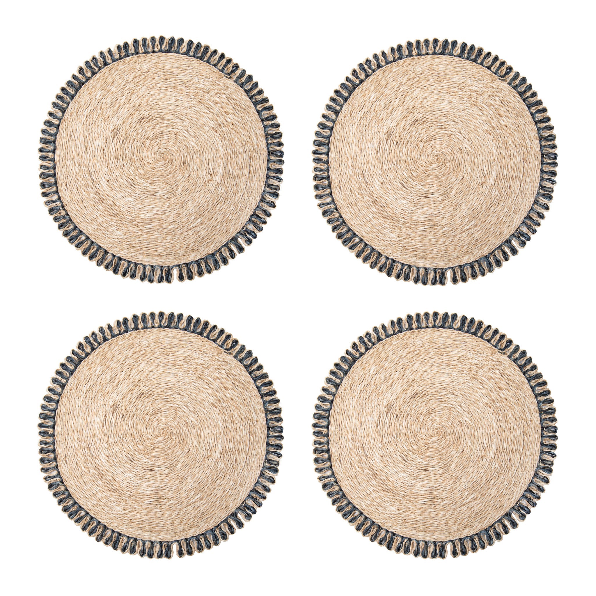 Loopy Abaca Natural & Navy 15" Round Placemats - Set of 4
