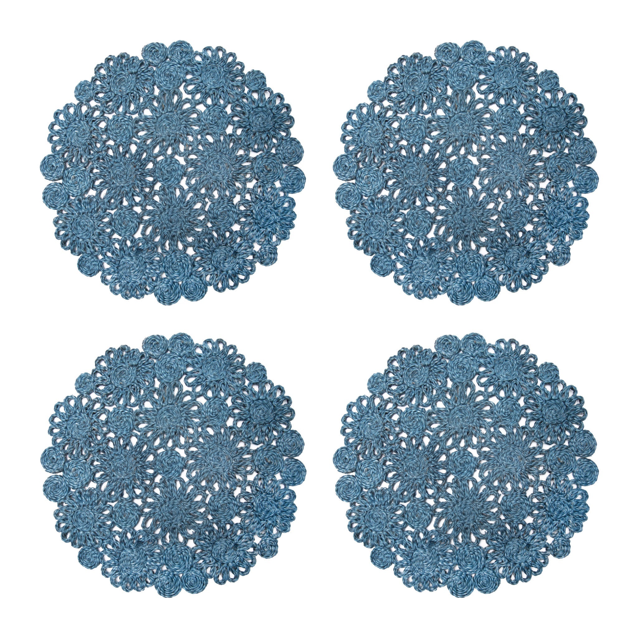 Daisy Jute Blue Jean Placemat 15" Round - Set of 4