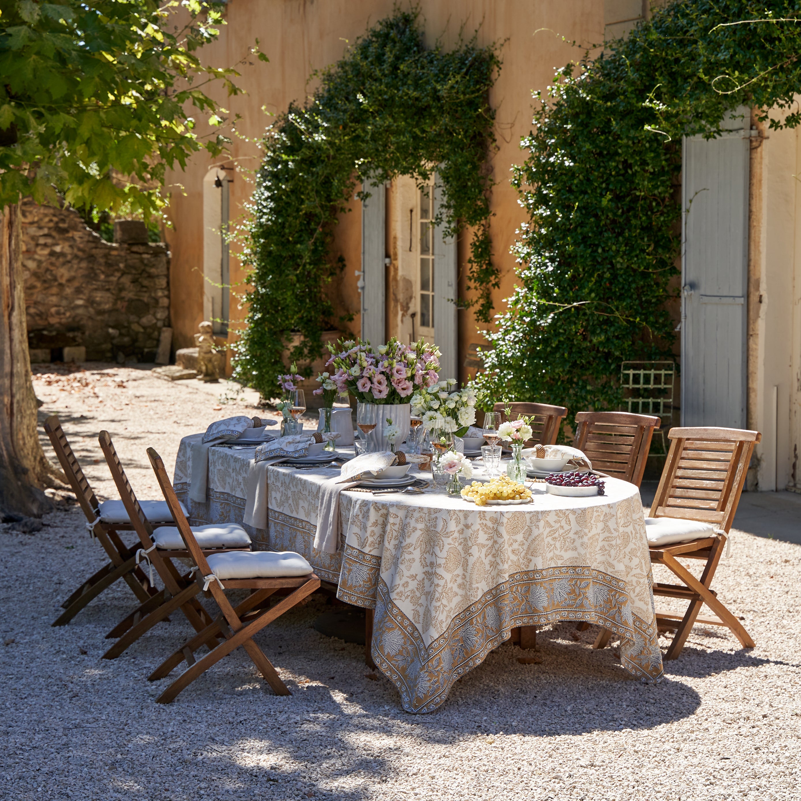 French Tablecloth Chloe Blue & Brown
