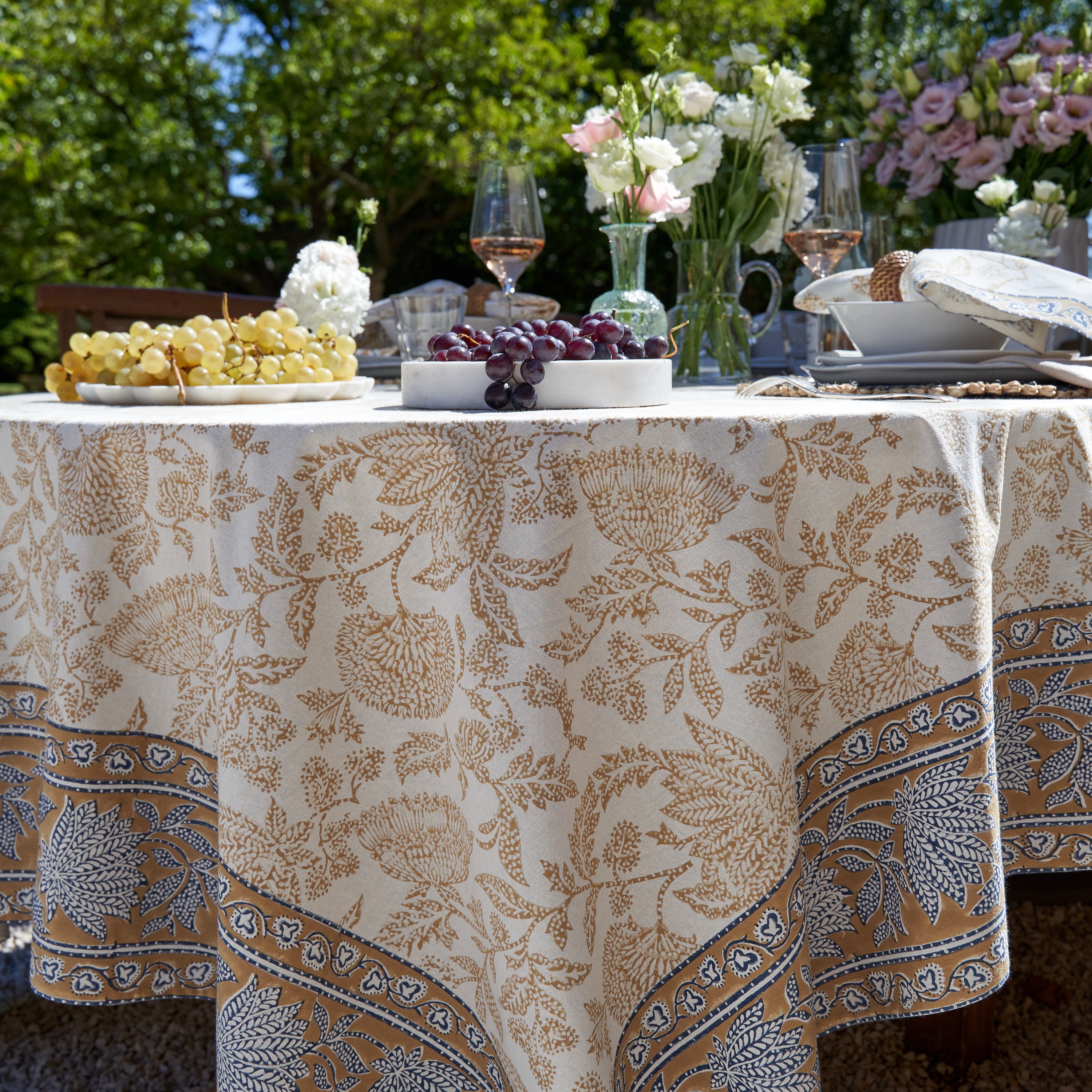 French Tablecloth Chloe Blue & Brown