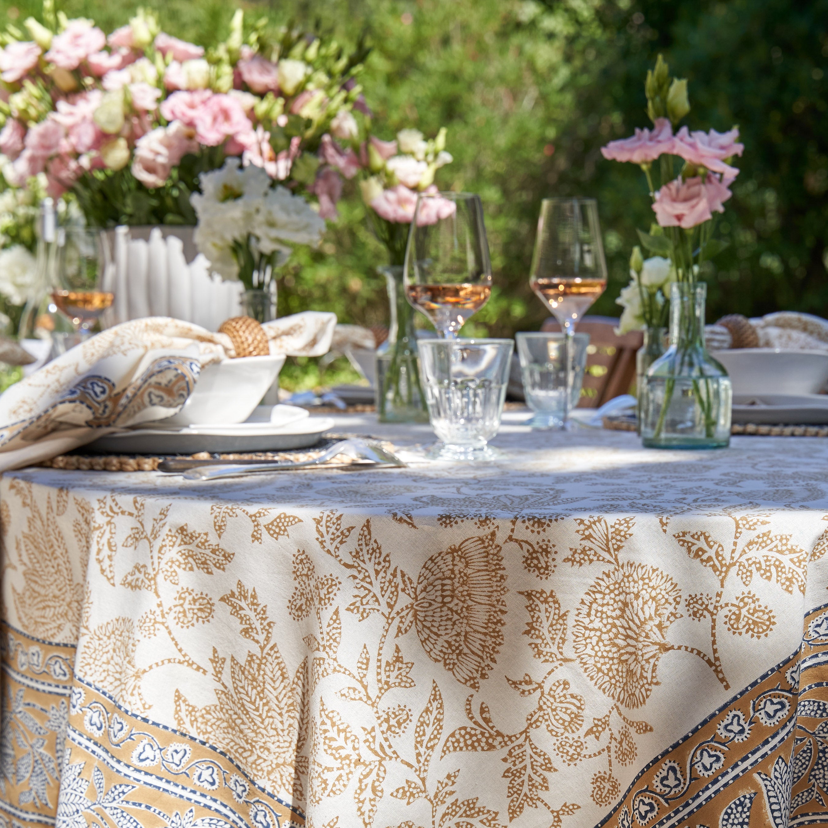 French Tablecloth Chloe Blue & Brown