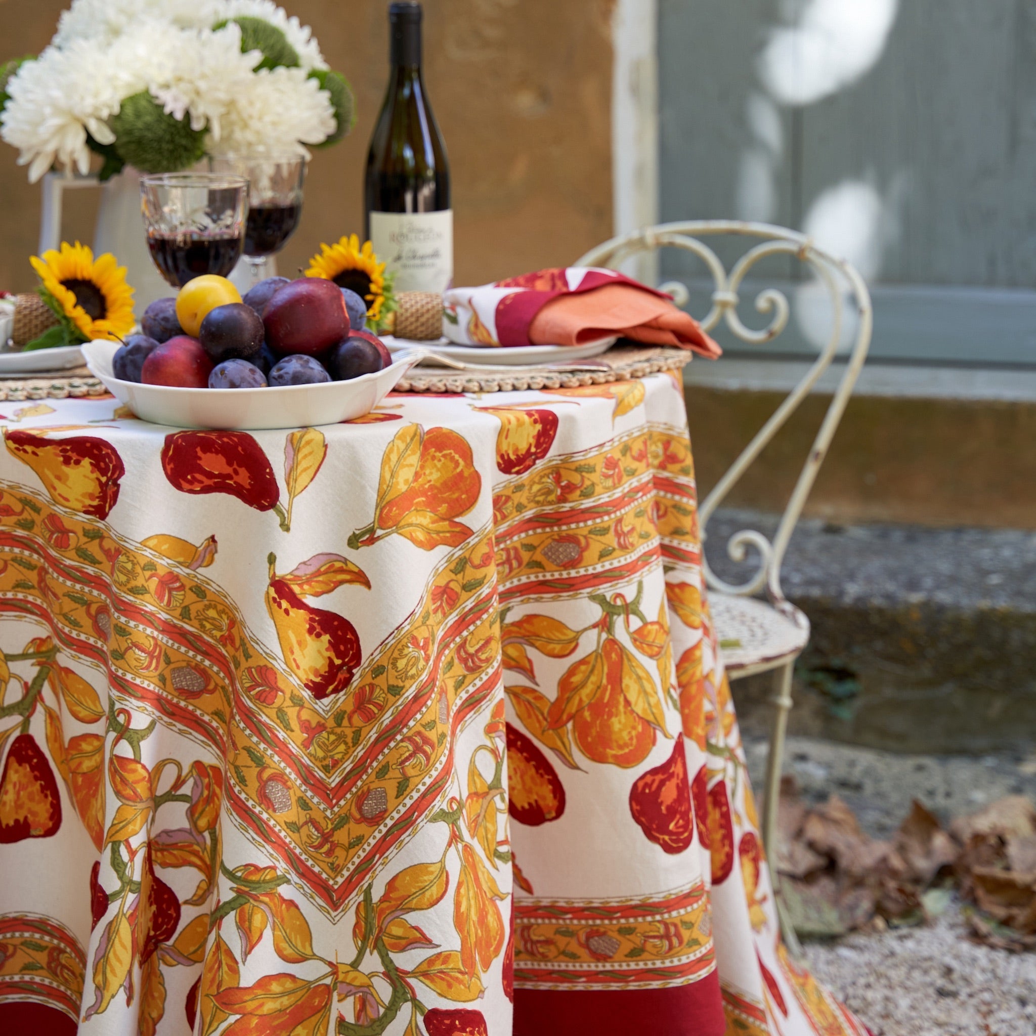 French Tablecloth Orchard Pear Burgundy