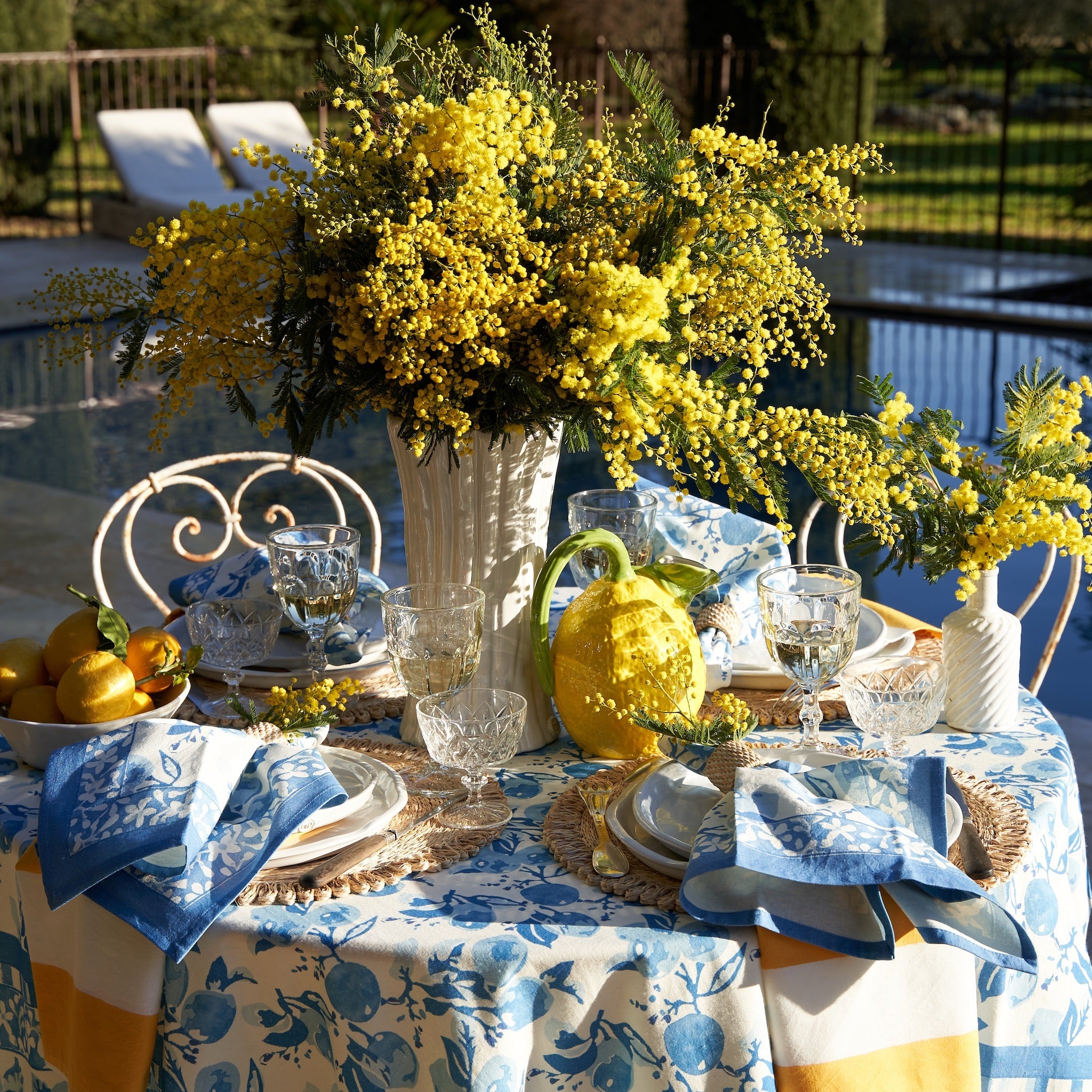 French Tablecloth Citron Bleu