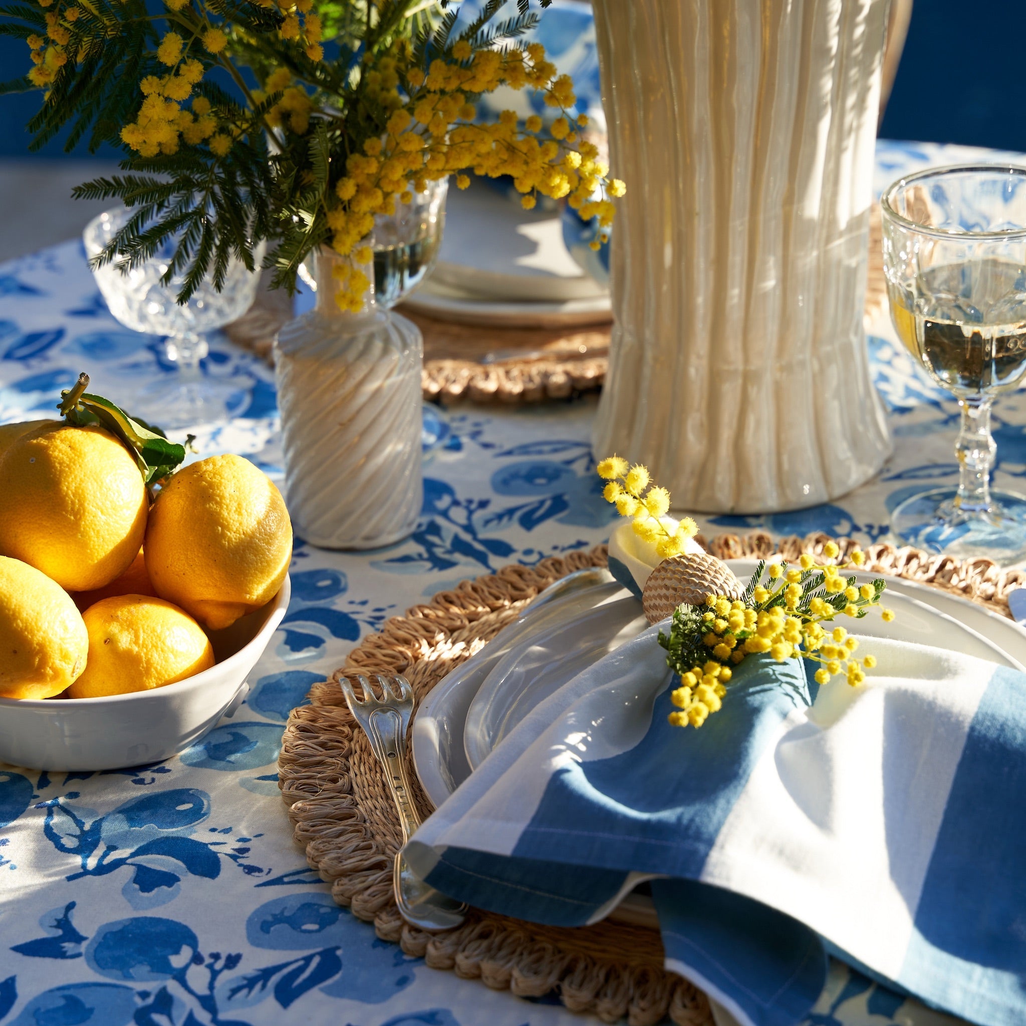 French Tablecloth Citron Bleu