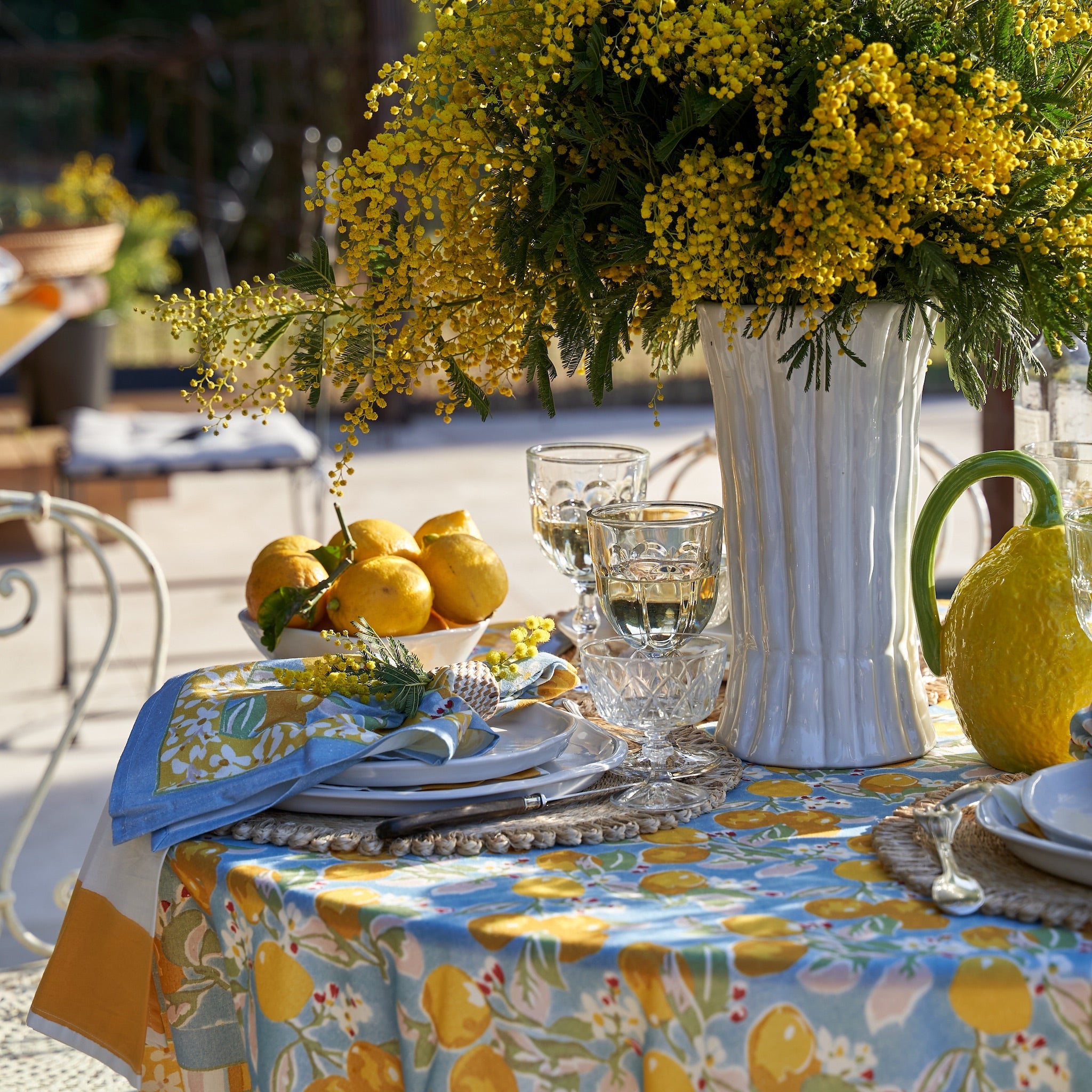 French Tablecloth Citron Bleu & Yellow