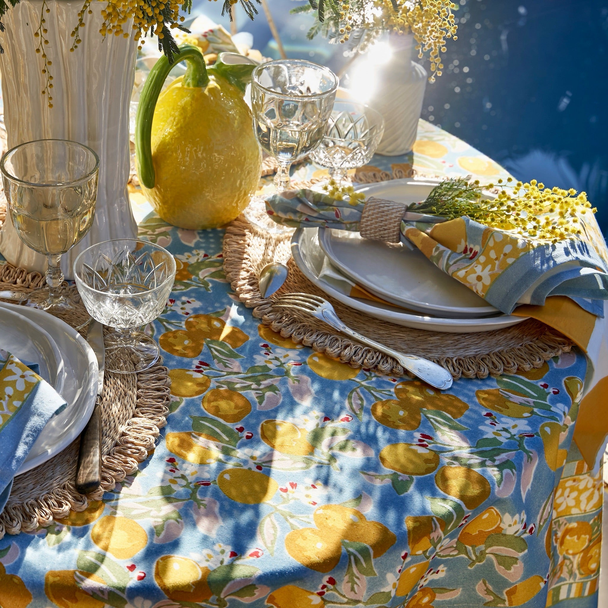 French Tablecloth Citron Bleu & Yellow