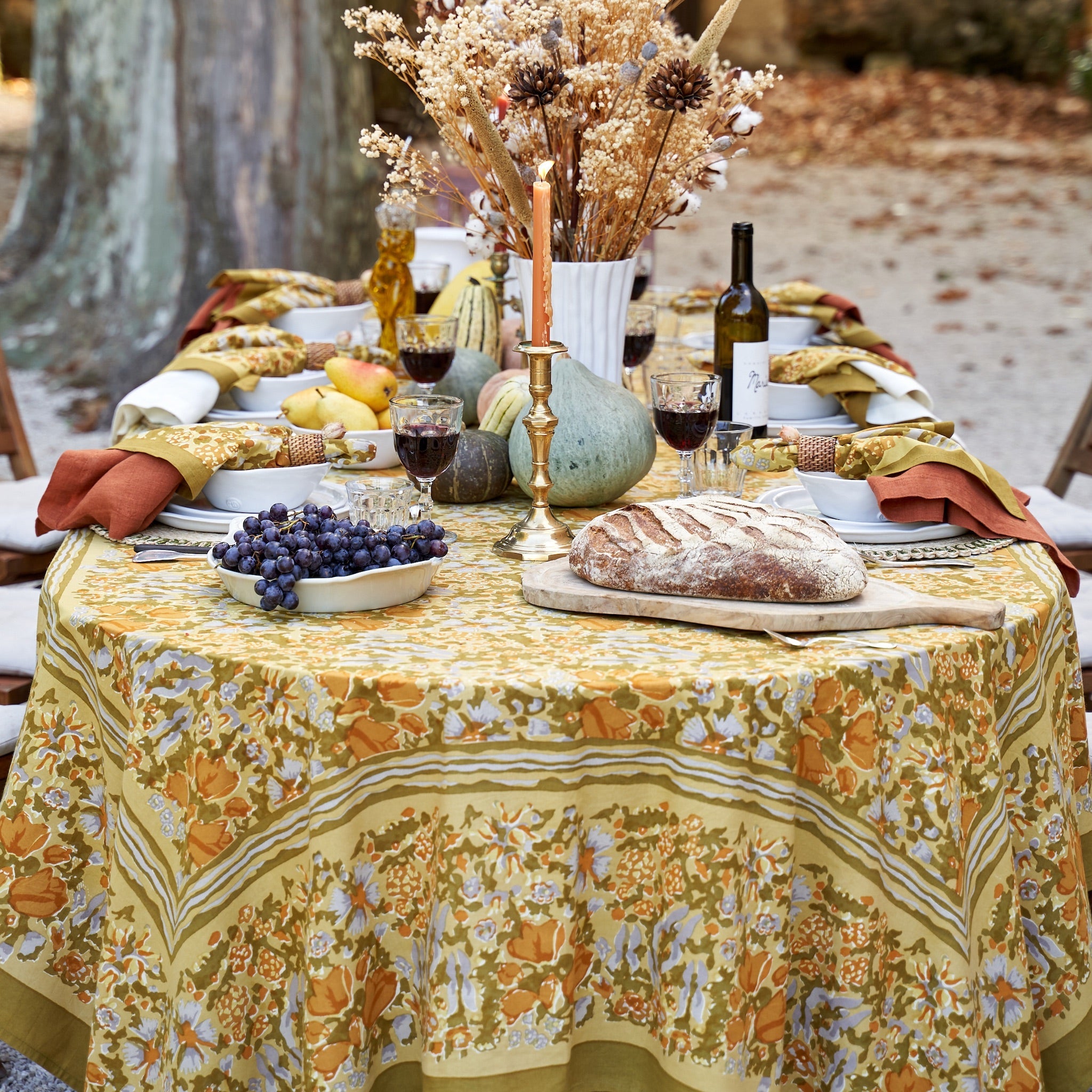 French Tablecloth Jardin Mustard & Grey
