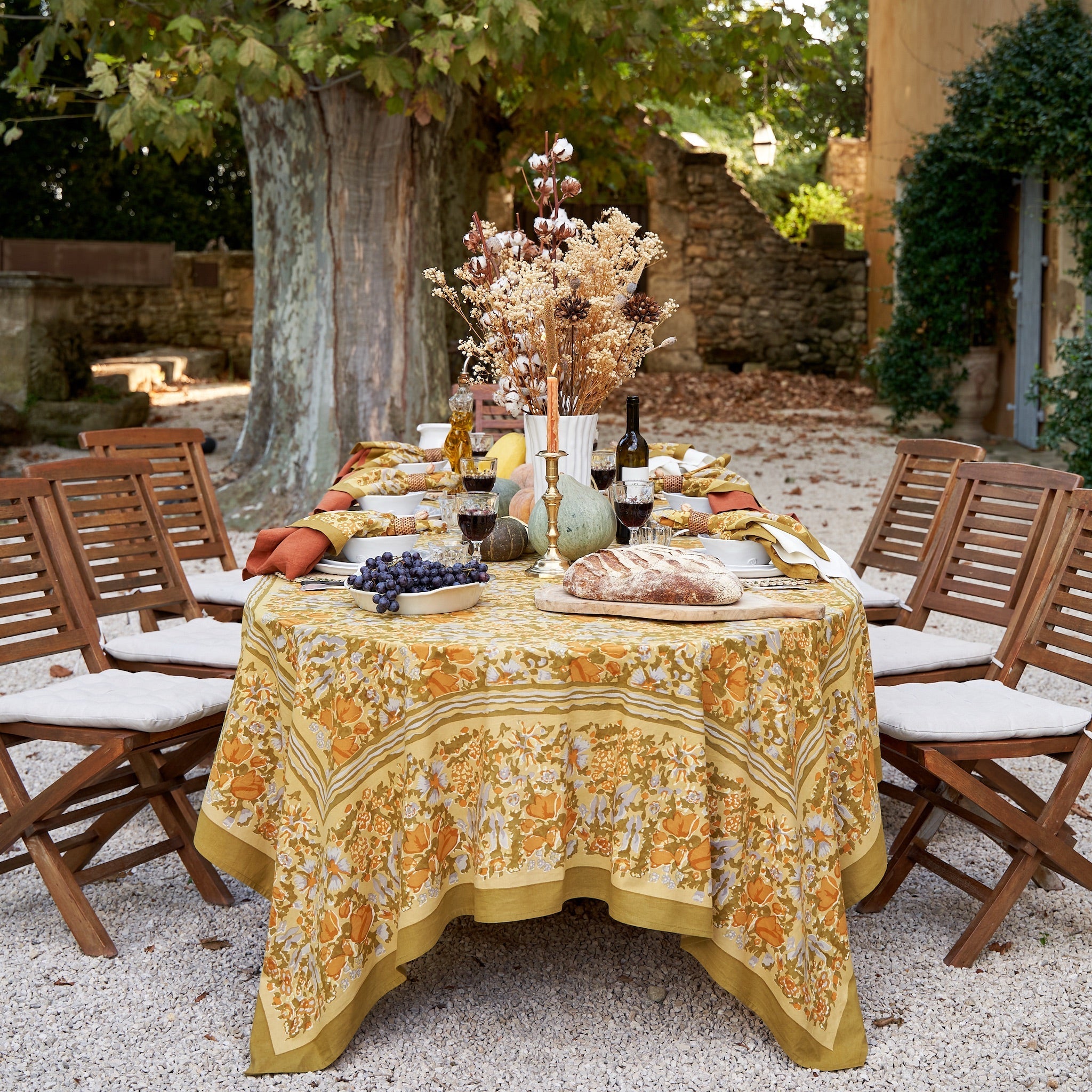 French Tablecloth Jardin Mustard & Grey