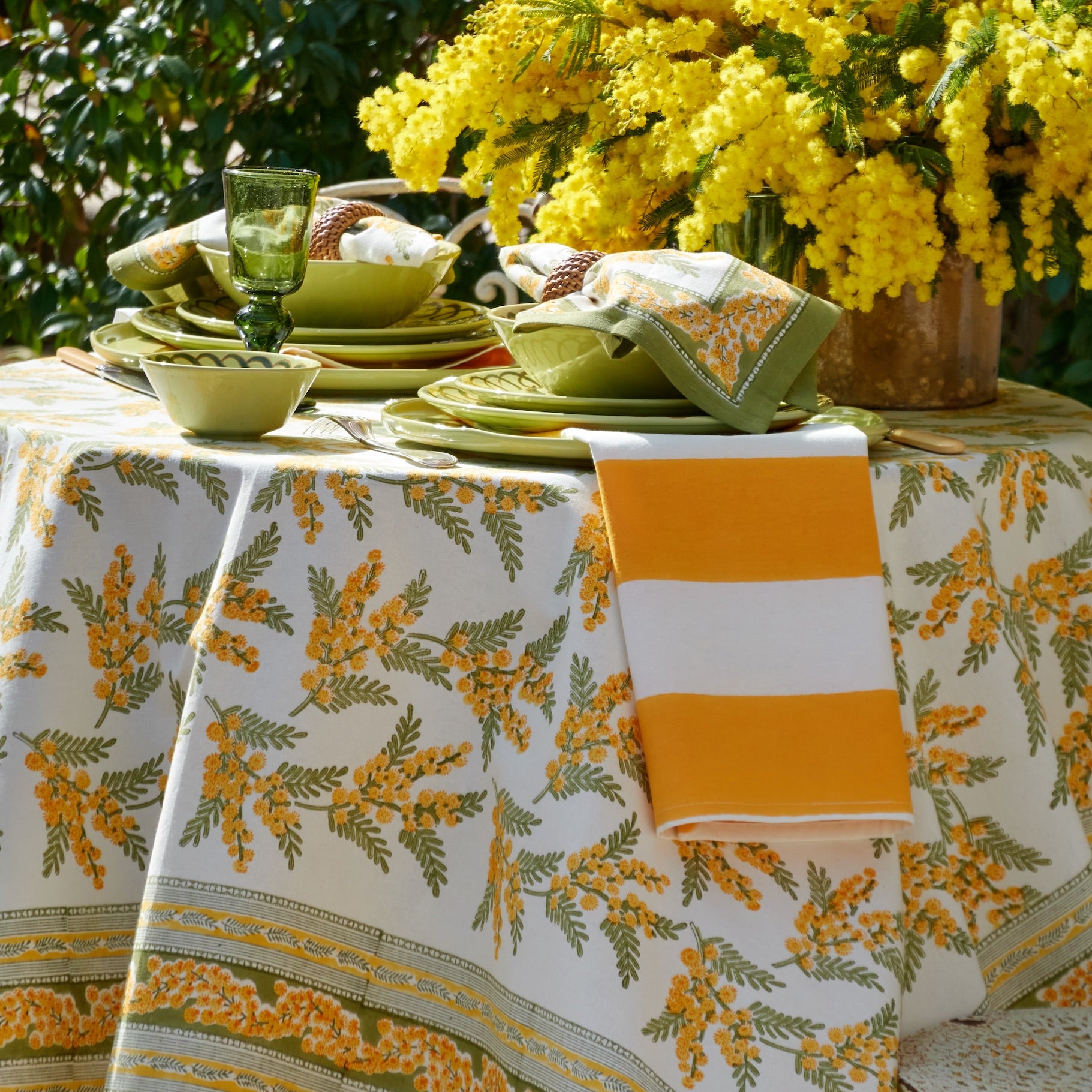 French Tablecloth Mimosa Green & Yellow