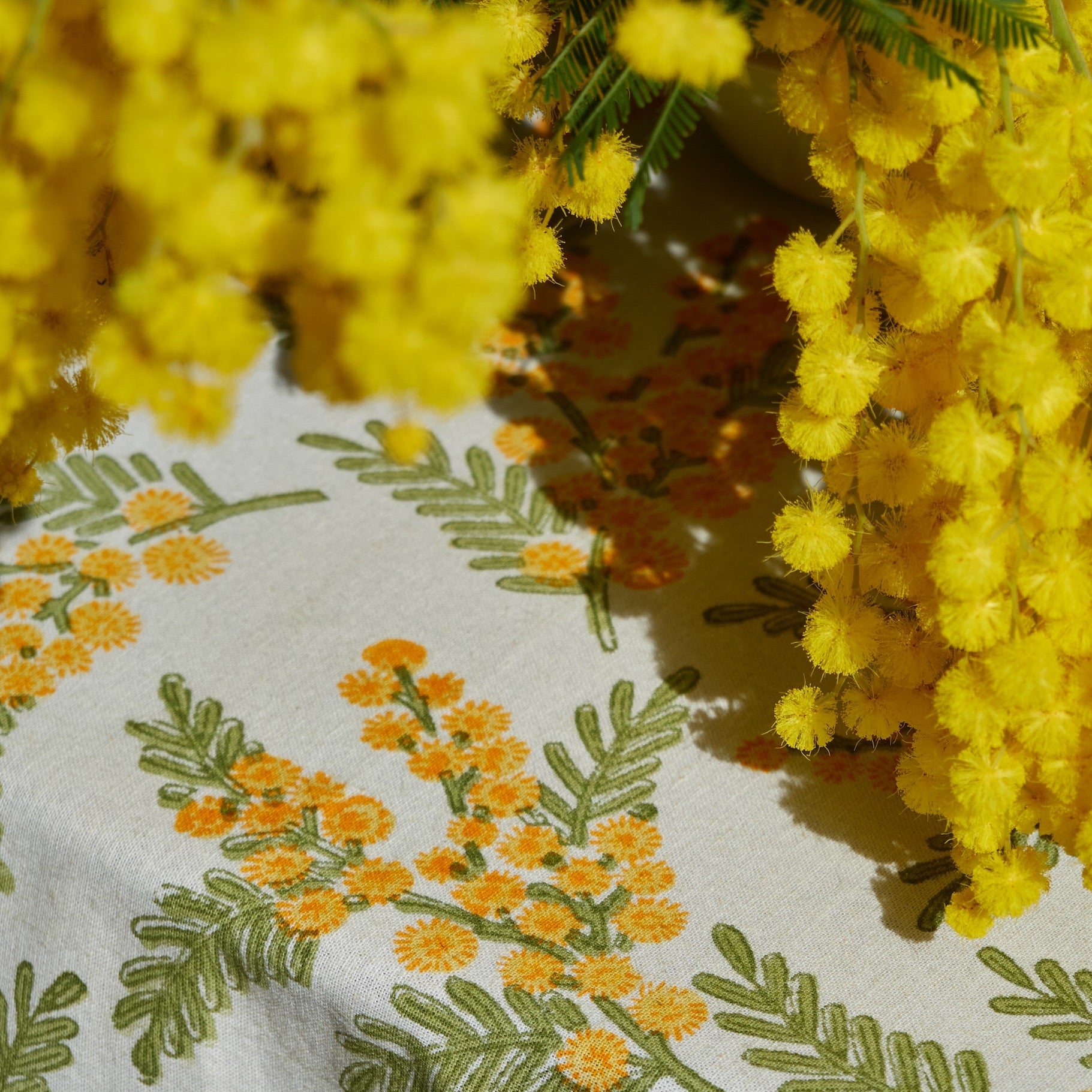 French Tablecloth Mimosa Green & Yellow