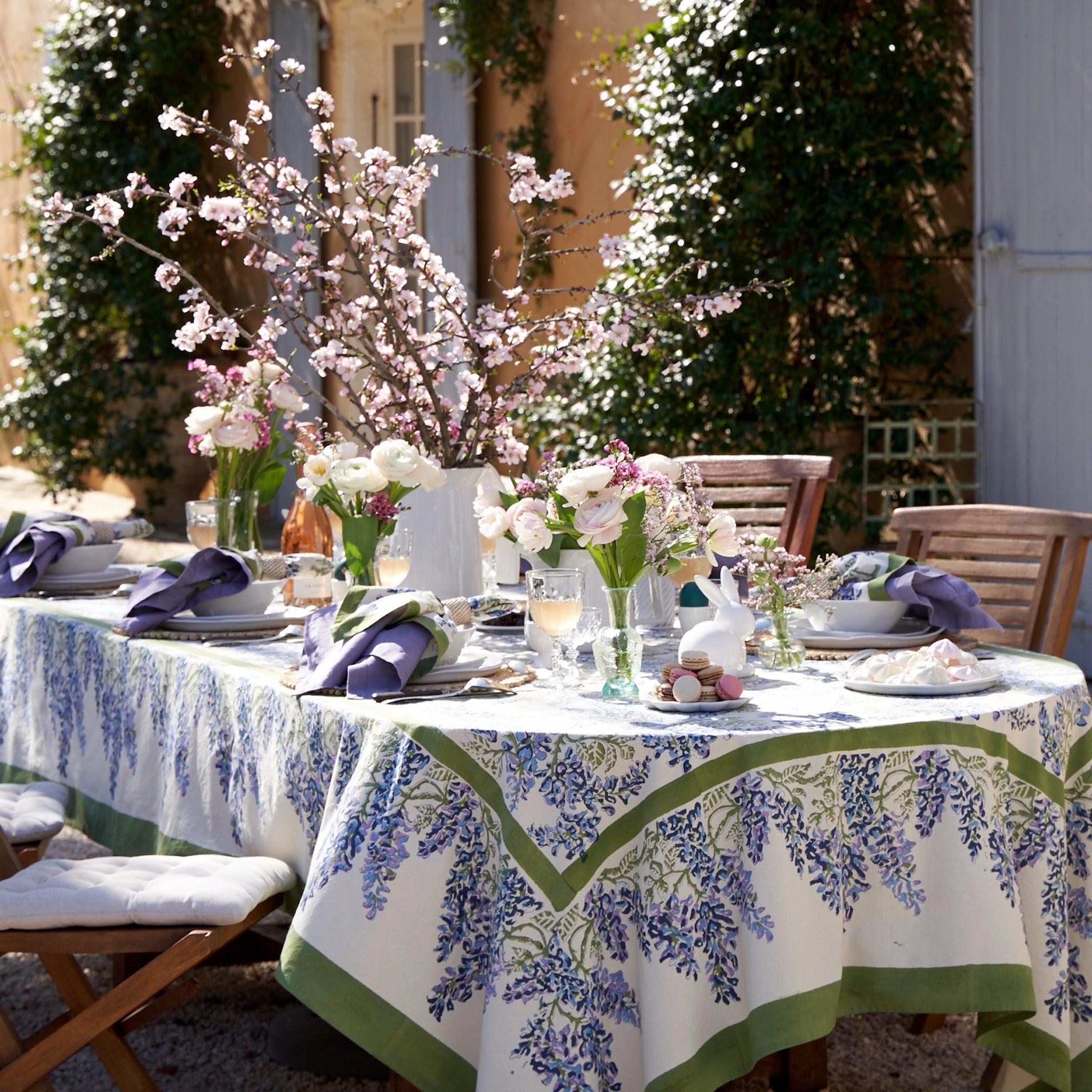 French Tablecloth Wisteria Green & Blue
