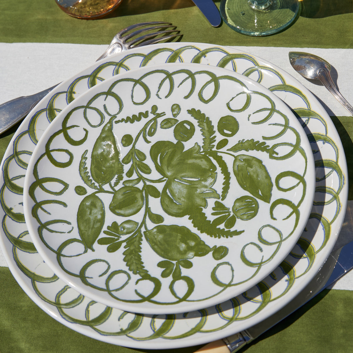 Amalfi Ceramic Pasta Bowl White & Green