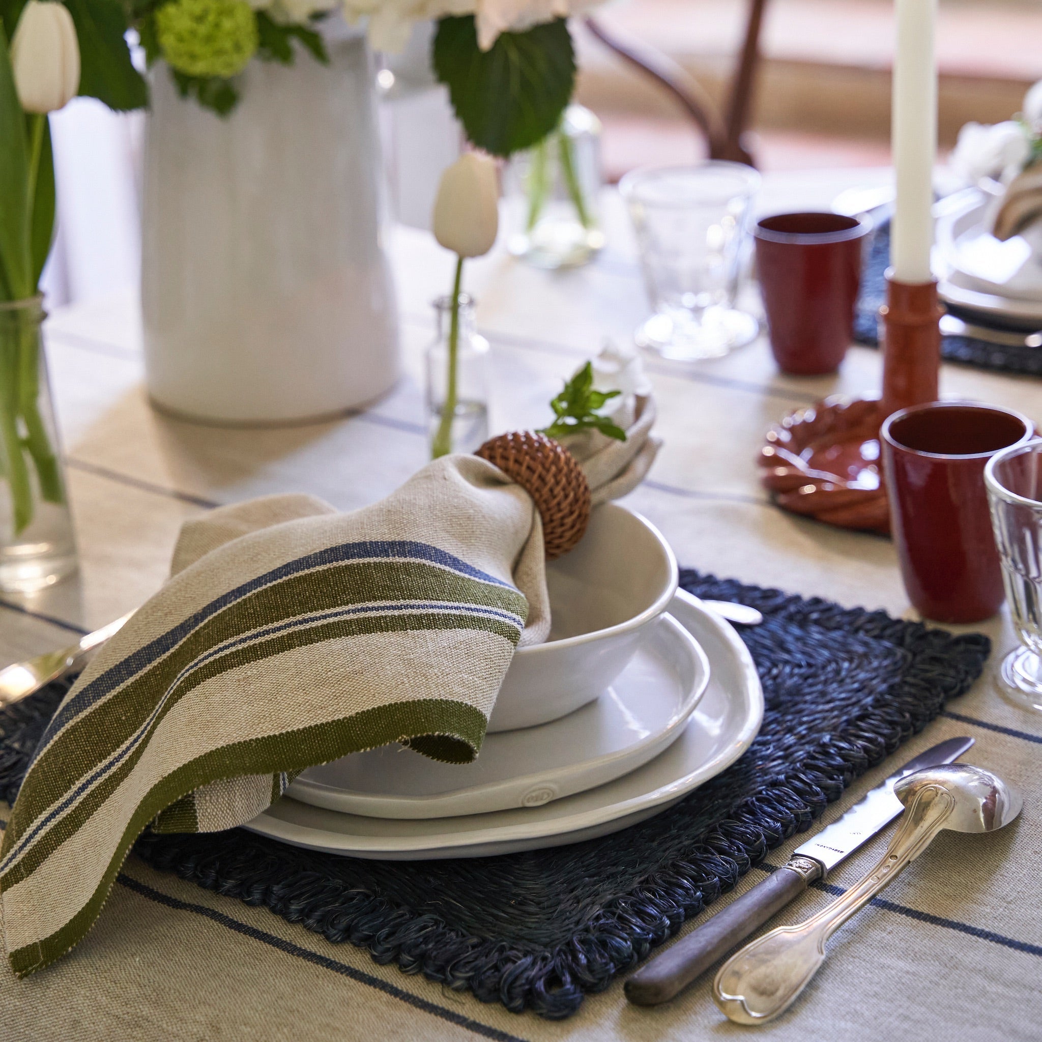 Antibes Napkins Natural & Green, Set of 4