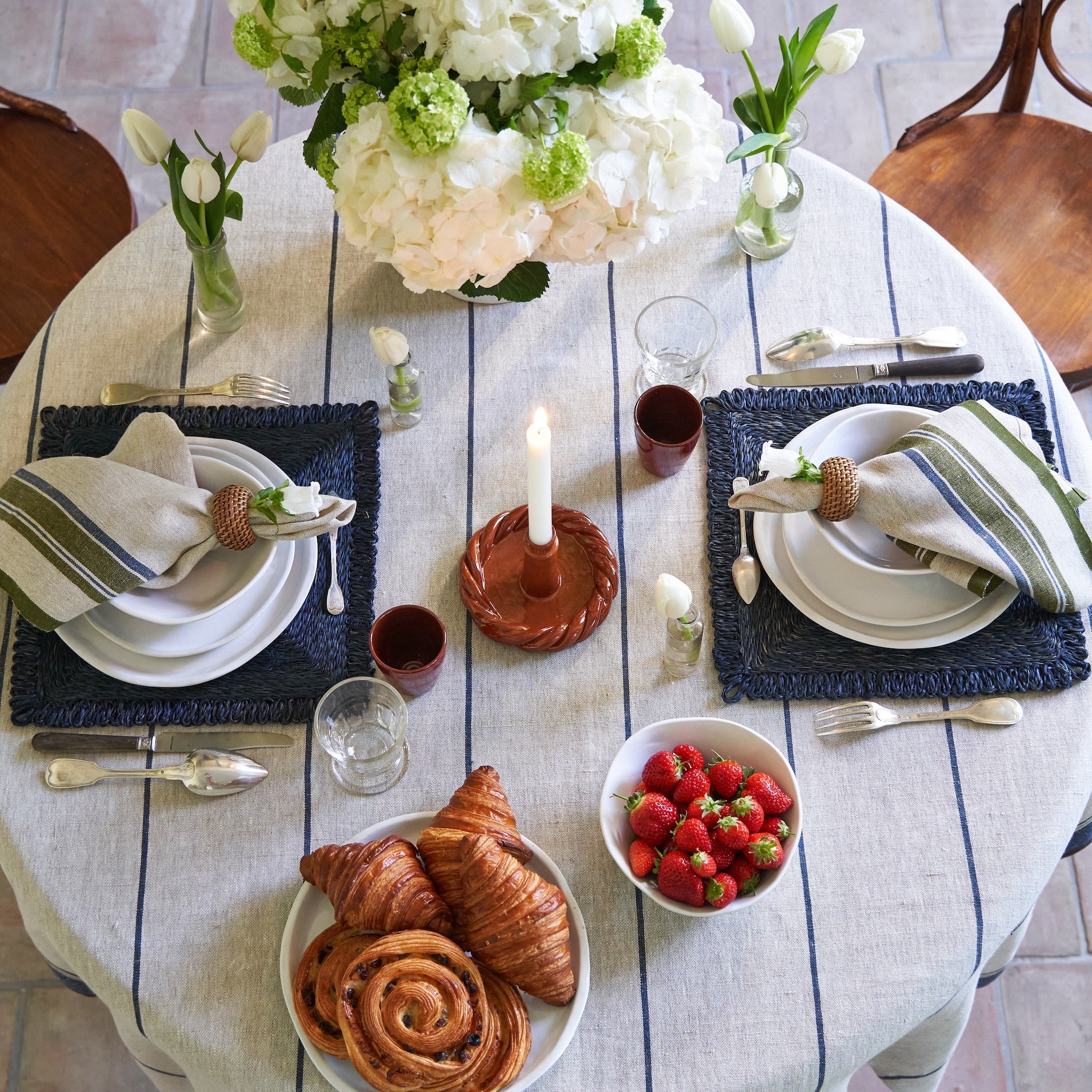 Antibes Napkins Natural & Green, Set of 4