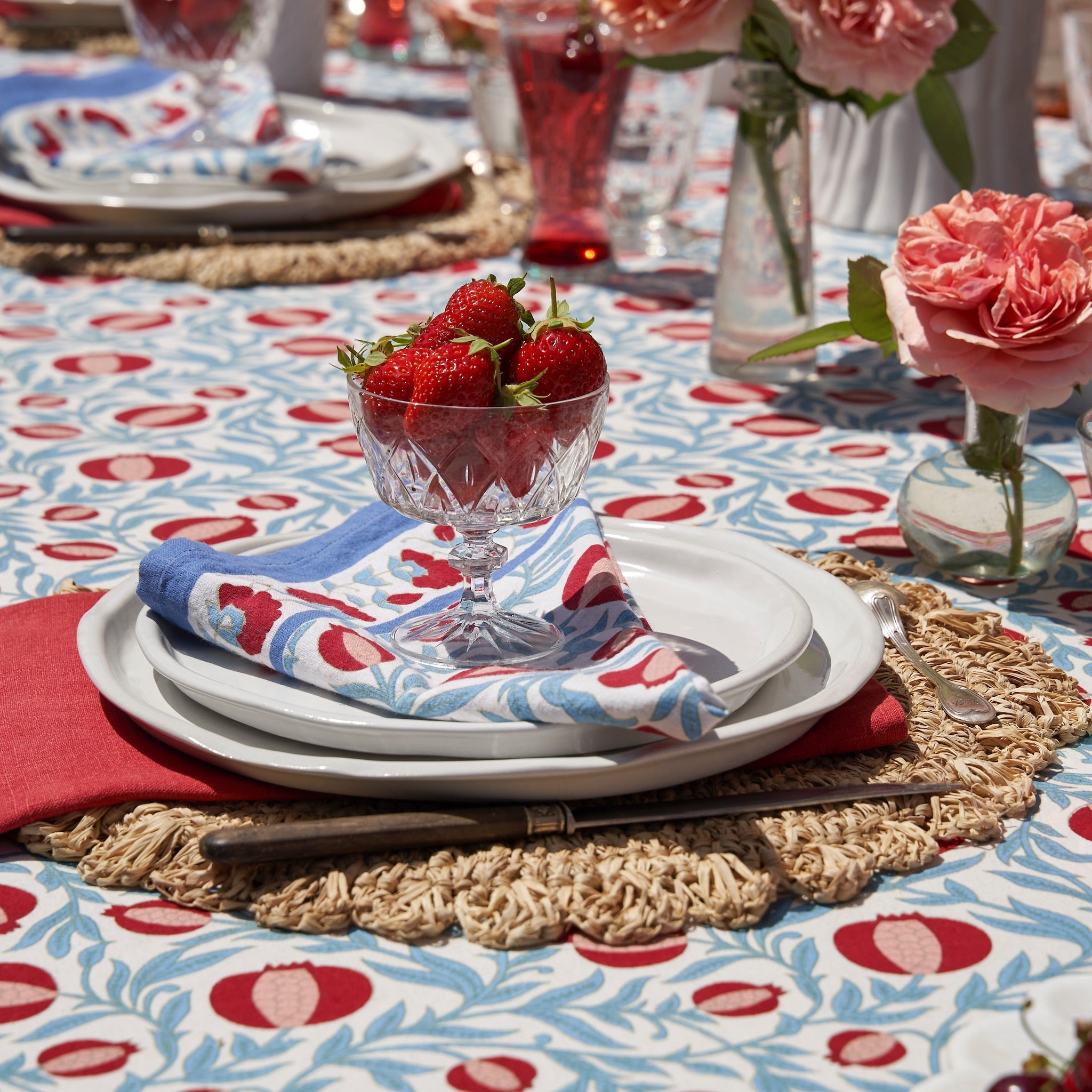 Grenadine Blue & Red Napkins, Set of 6