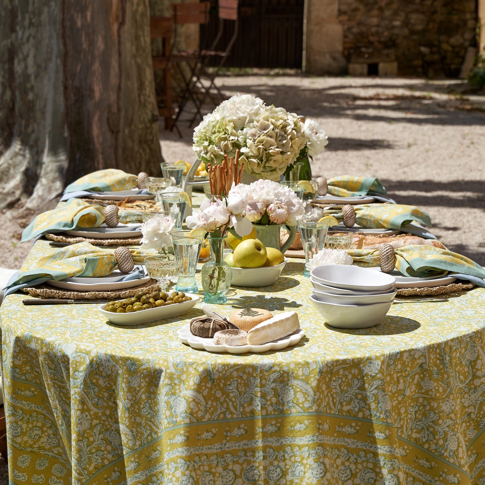 French Tablecloth La Mer Aqua & Citrine