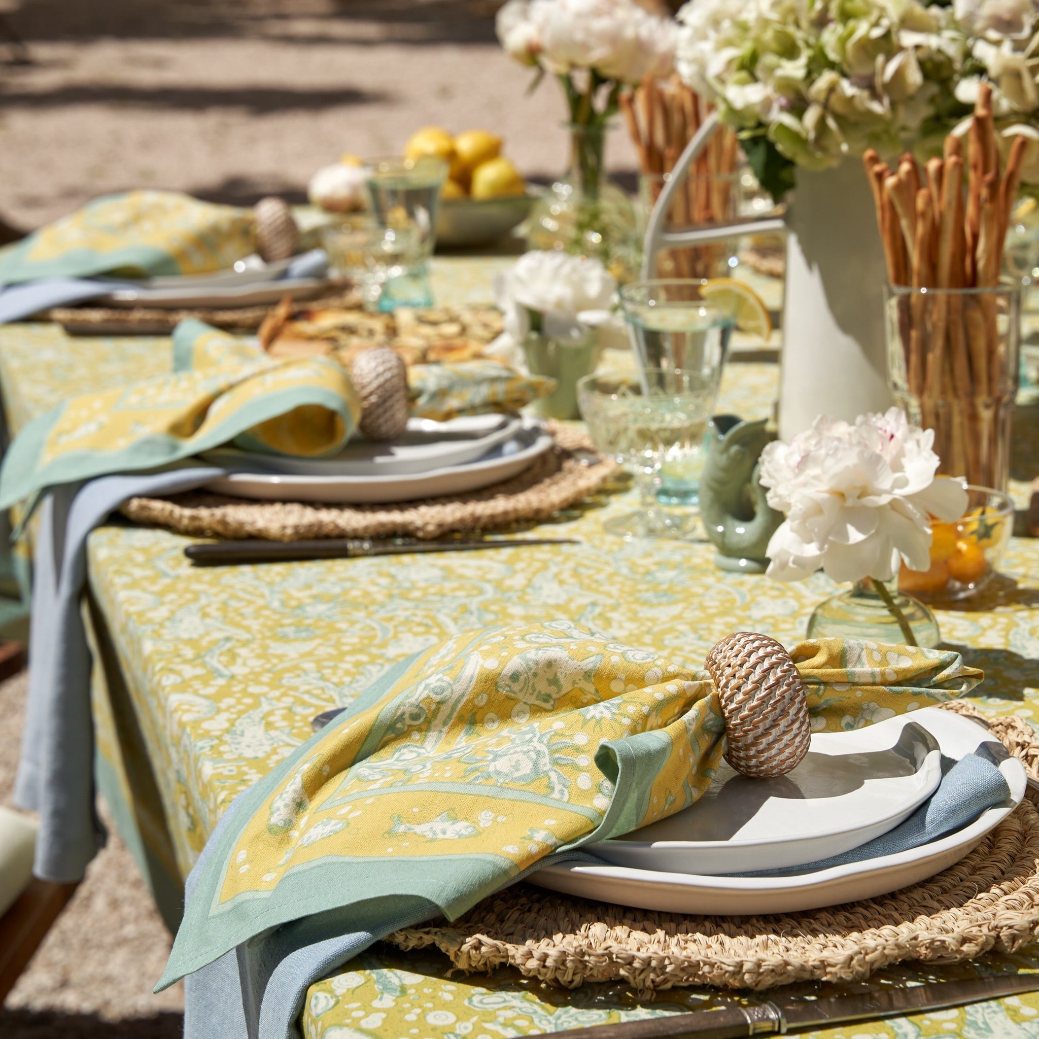 French Tablecloth La Mer Aqua & Citrine