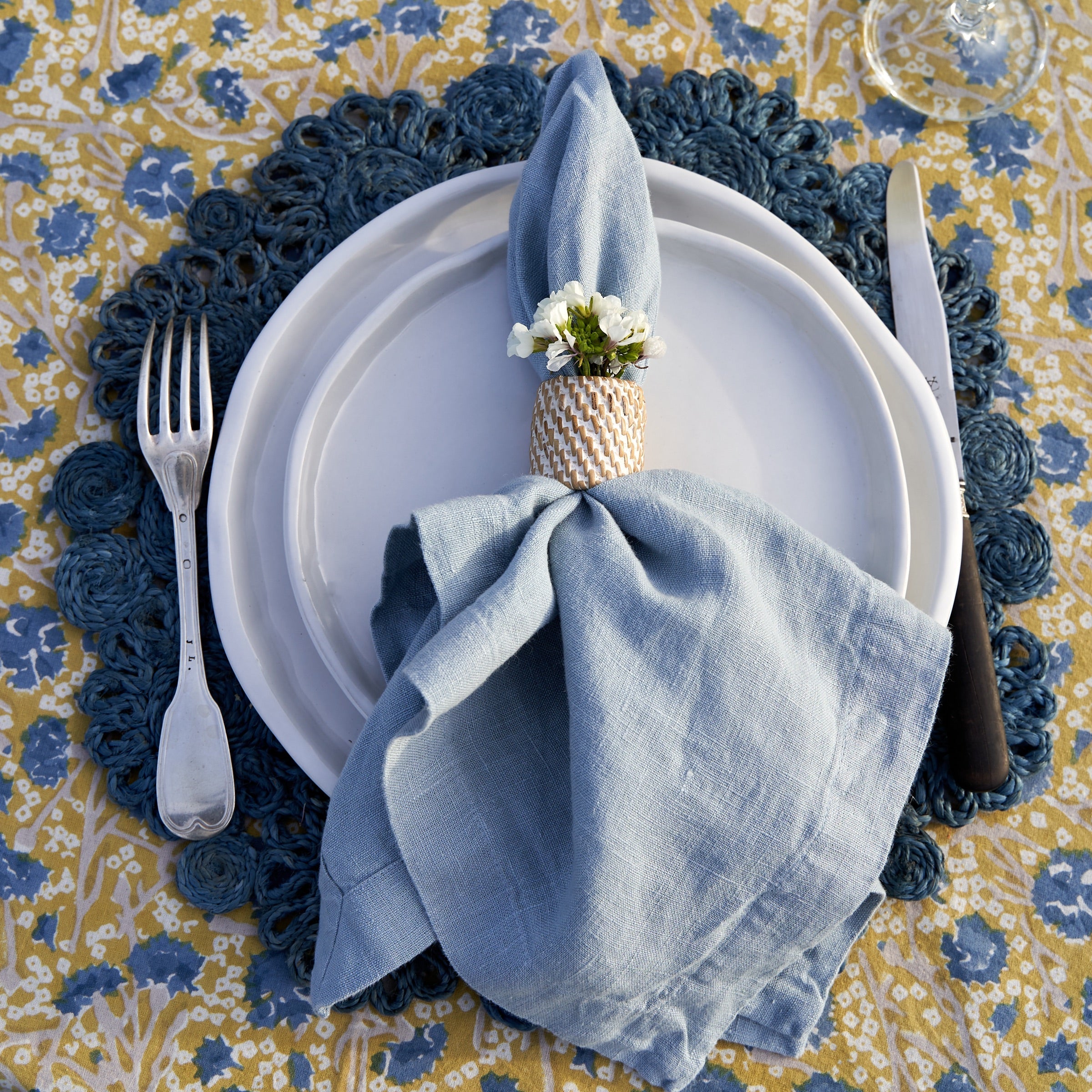 French Tablecloth Meadows Blue & Green