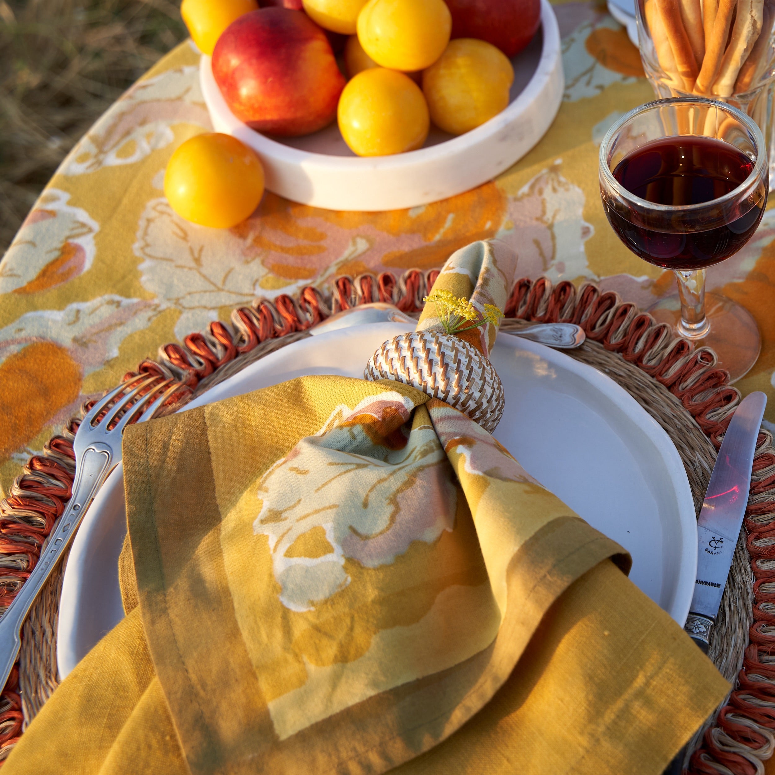 Loopy Abaca Natural & Orange 15" Round Placemats - Set of 4