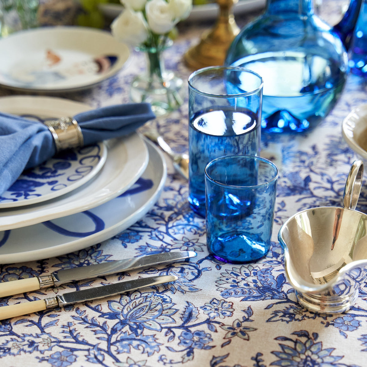 Jardin Secret Beige & Blue Tablecloth