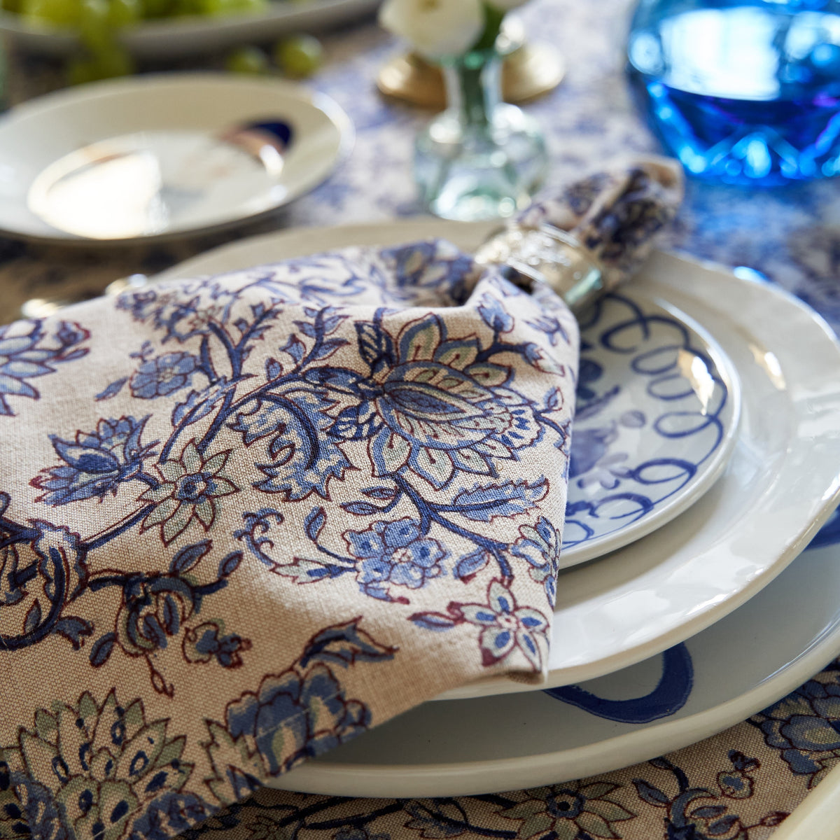 Jardin Secret Beige & Blue Napkins, Set of 4