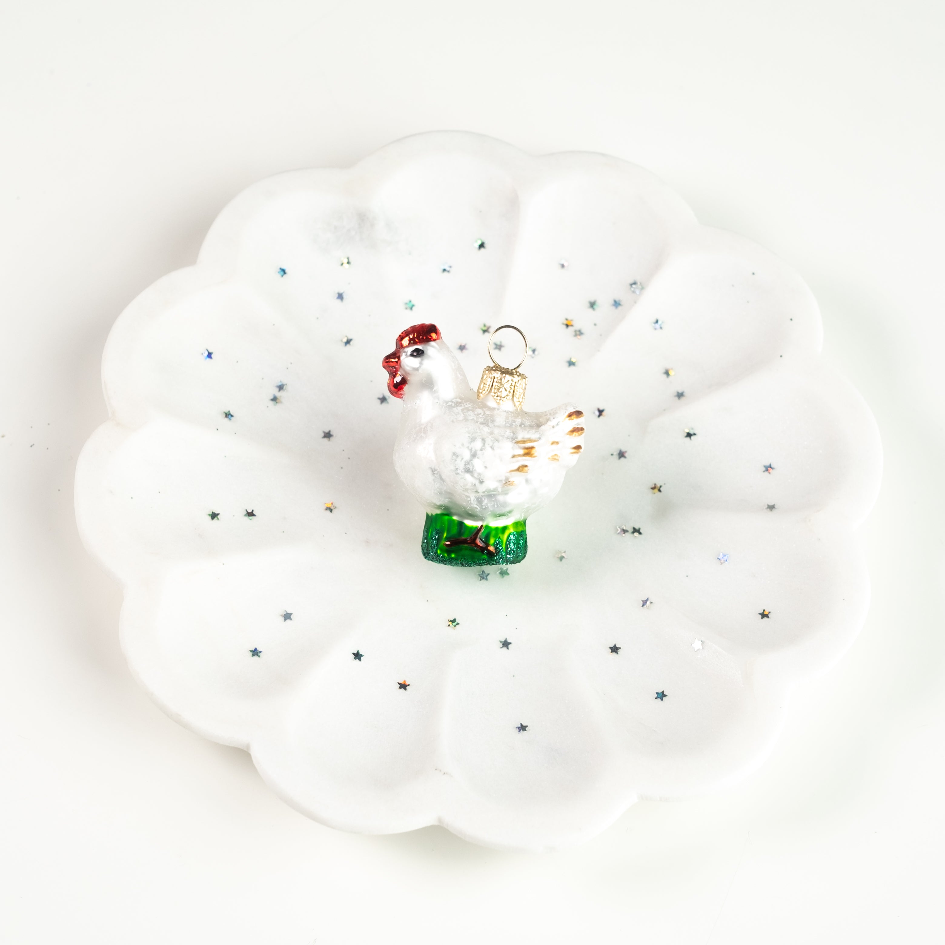 French Hen Polish Glass Mini Ornament