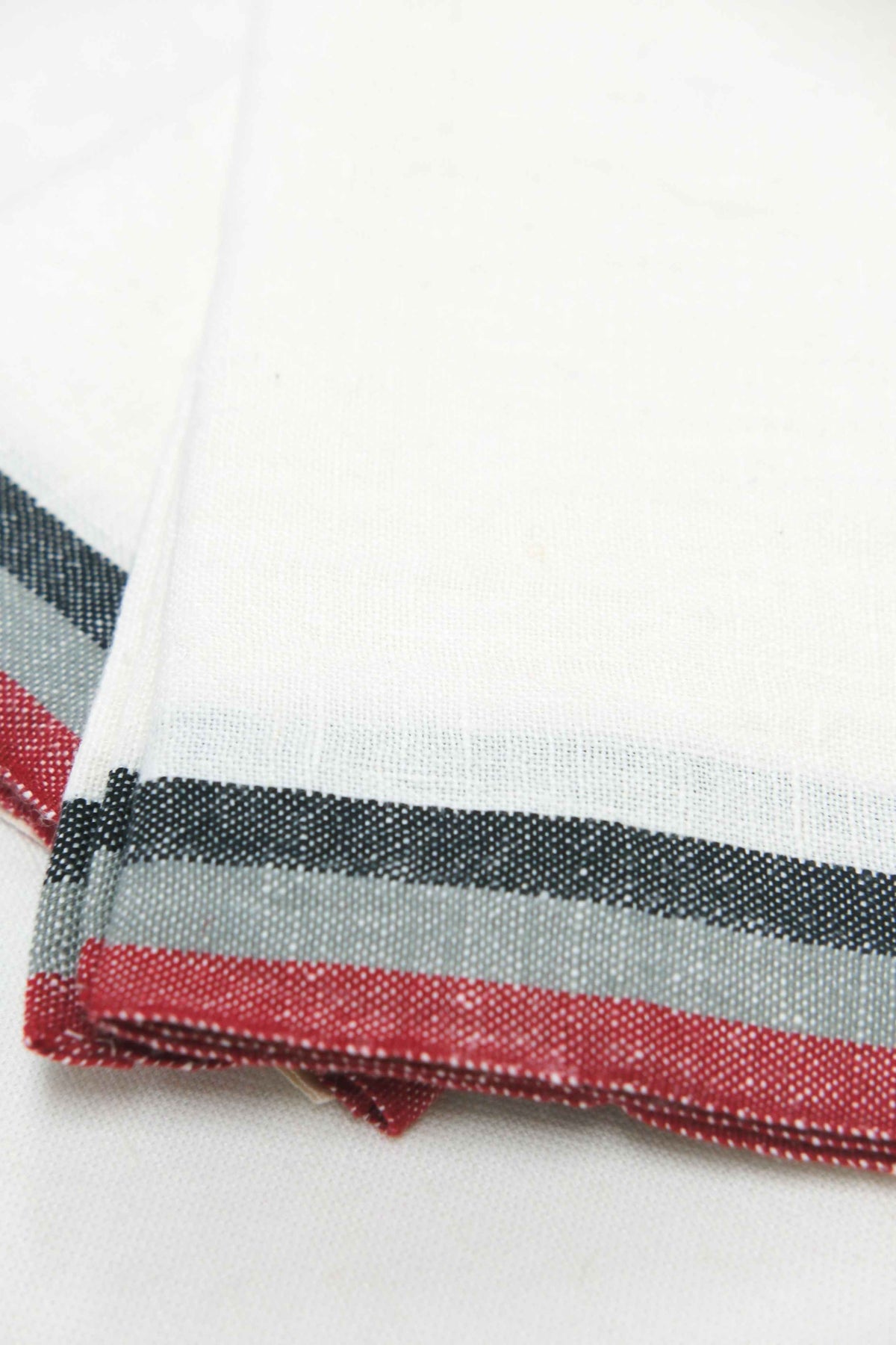 Normandy White Tea towels- Red/Grey/Black Stripes, Set of 2