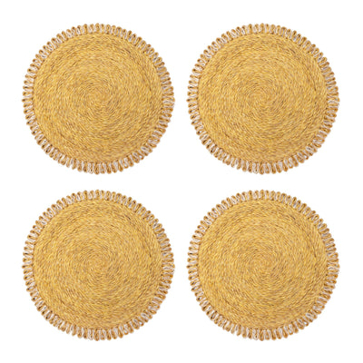Loopy Abaca Mustard & Natural 15" Round Placemats - Set of 4