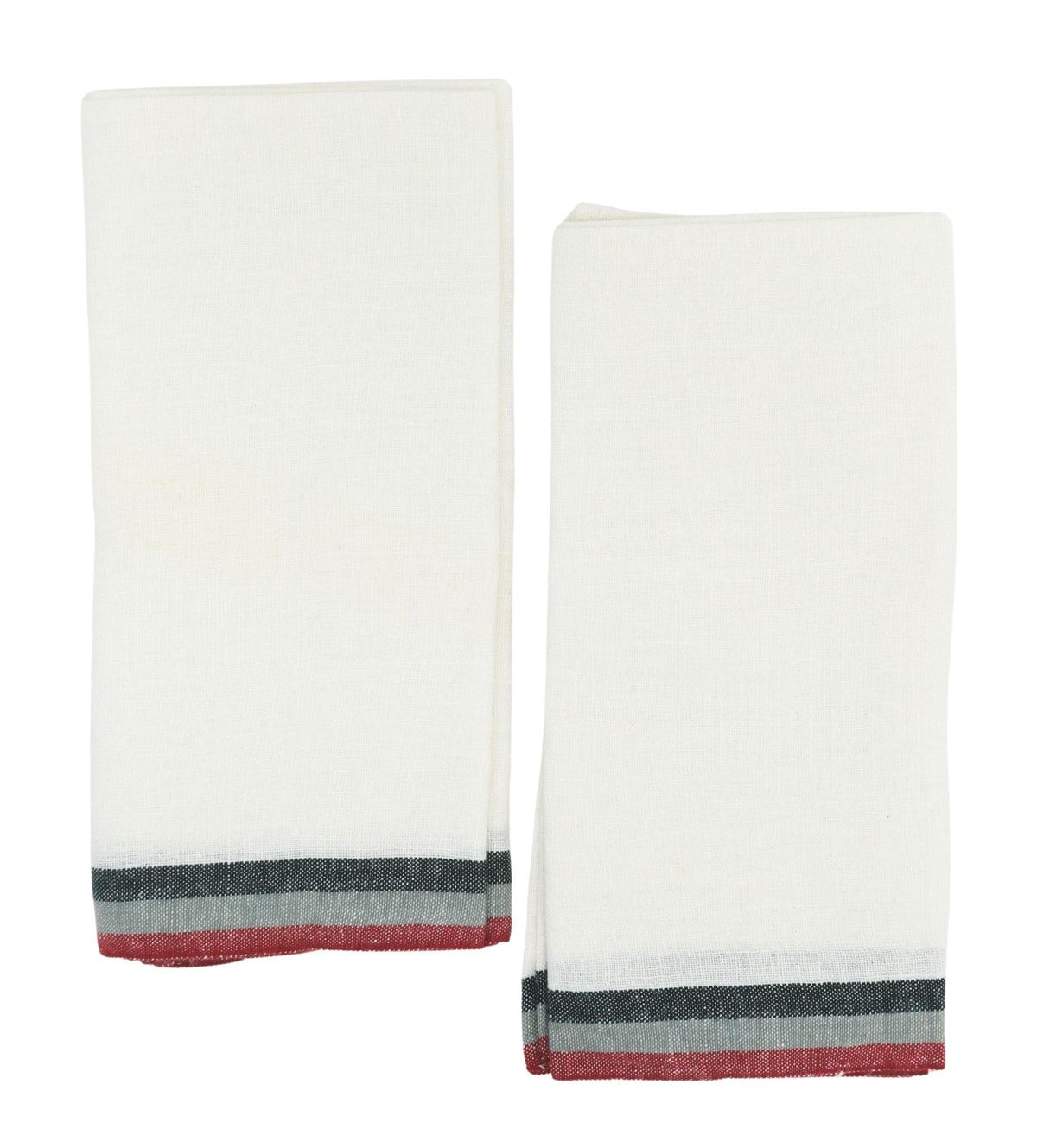 Normandy White Tea towels- Red/Grey/Black Stripes, Set of 2