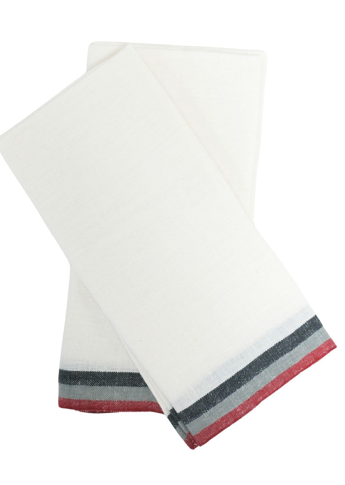 Normandy White Tea towels- Red/Grey/Black Stripes, Set of 2